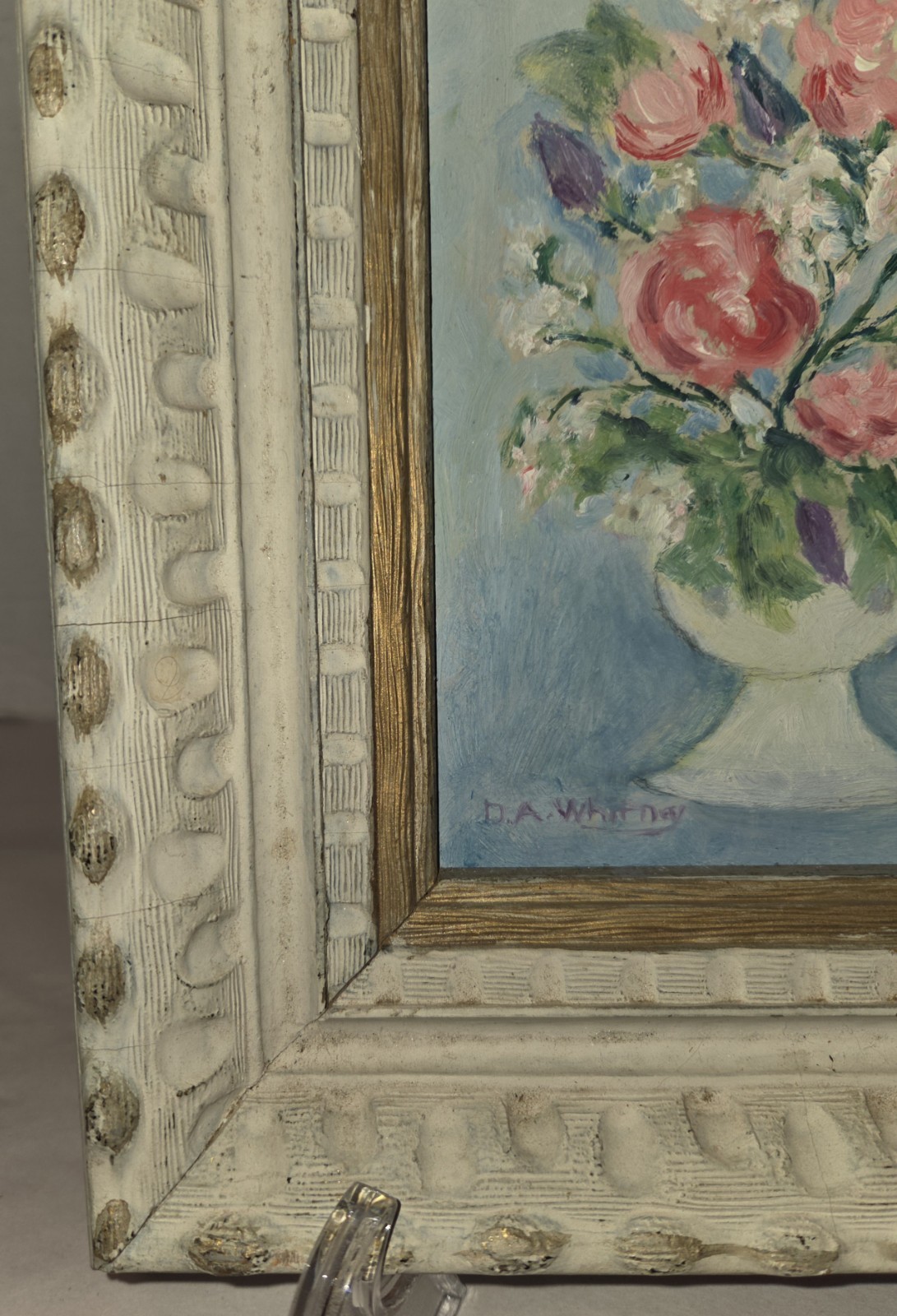 VTG Floral Still Life Painting Oil On Masonite Panel DA Whitney New England Art