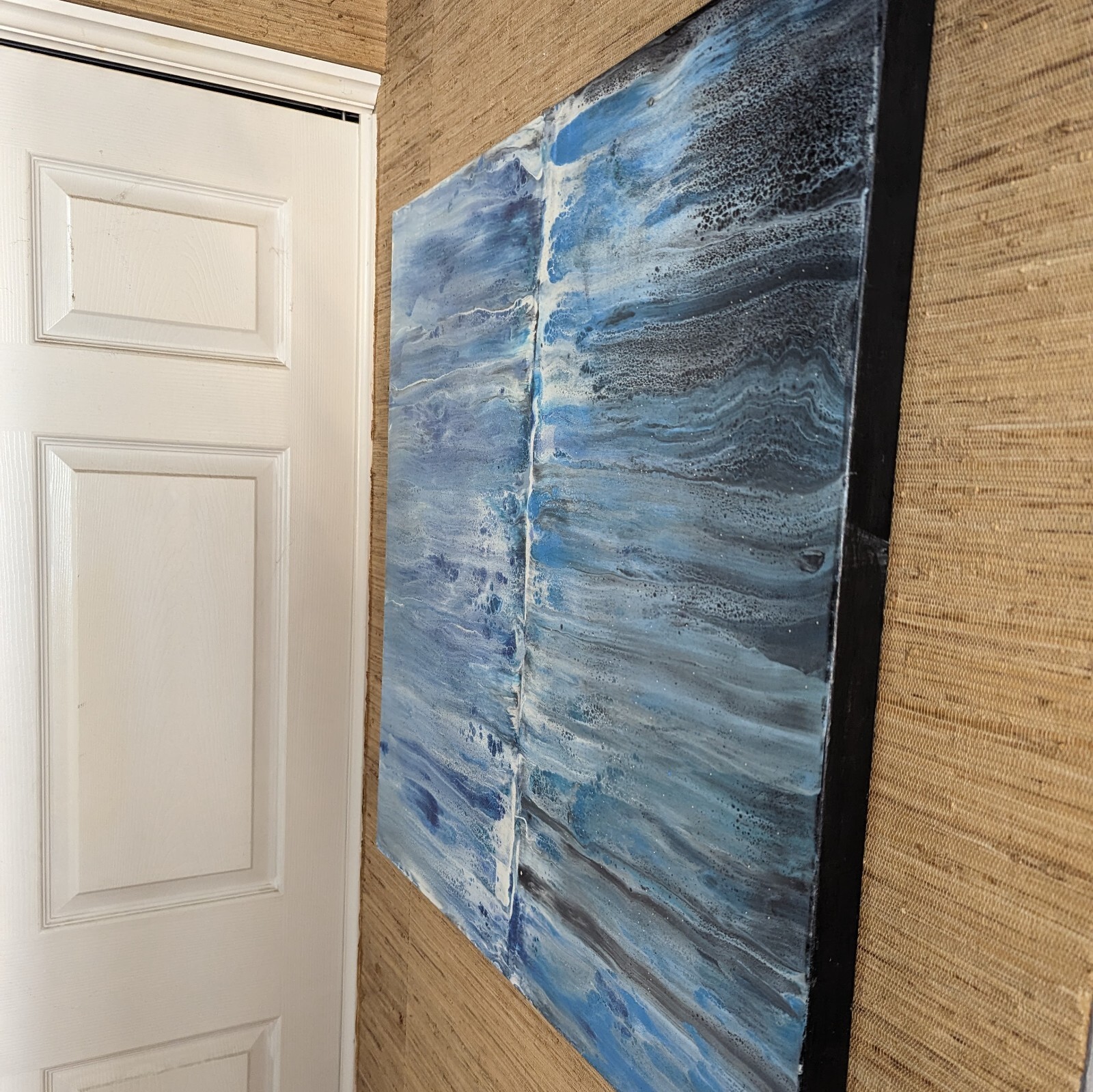 Dark Reflections in Blues – Acrylic Pour Swipe Painting 30″ x 30″ x 1.5″