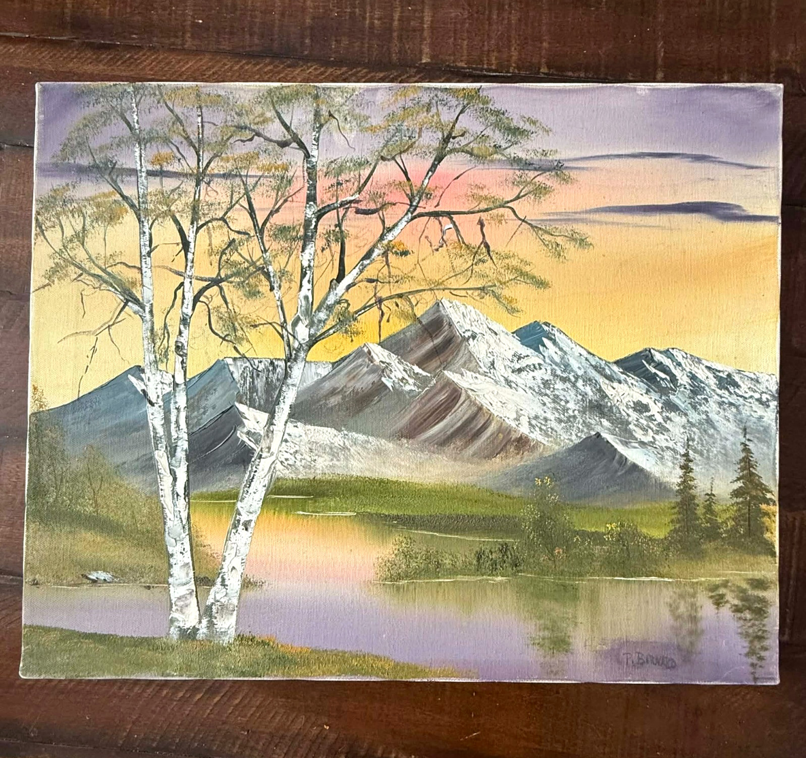 Original Oil Painting Canvas Mountain Landscape Lake Scene Signed 16×20 Framed