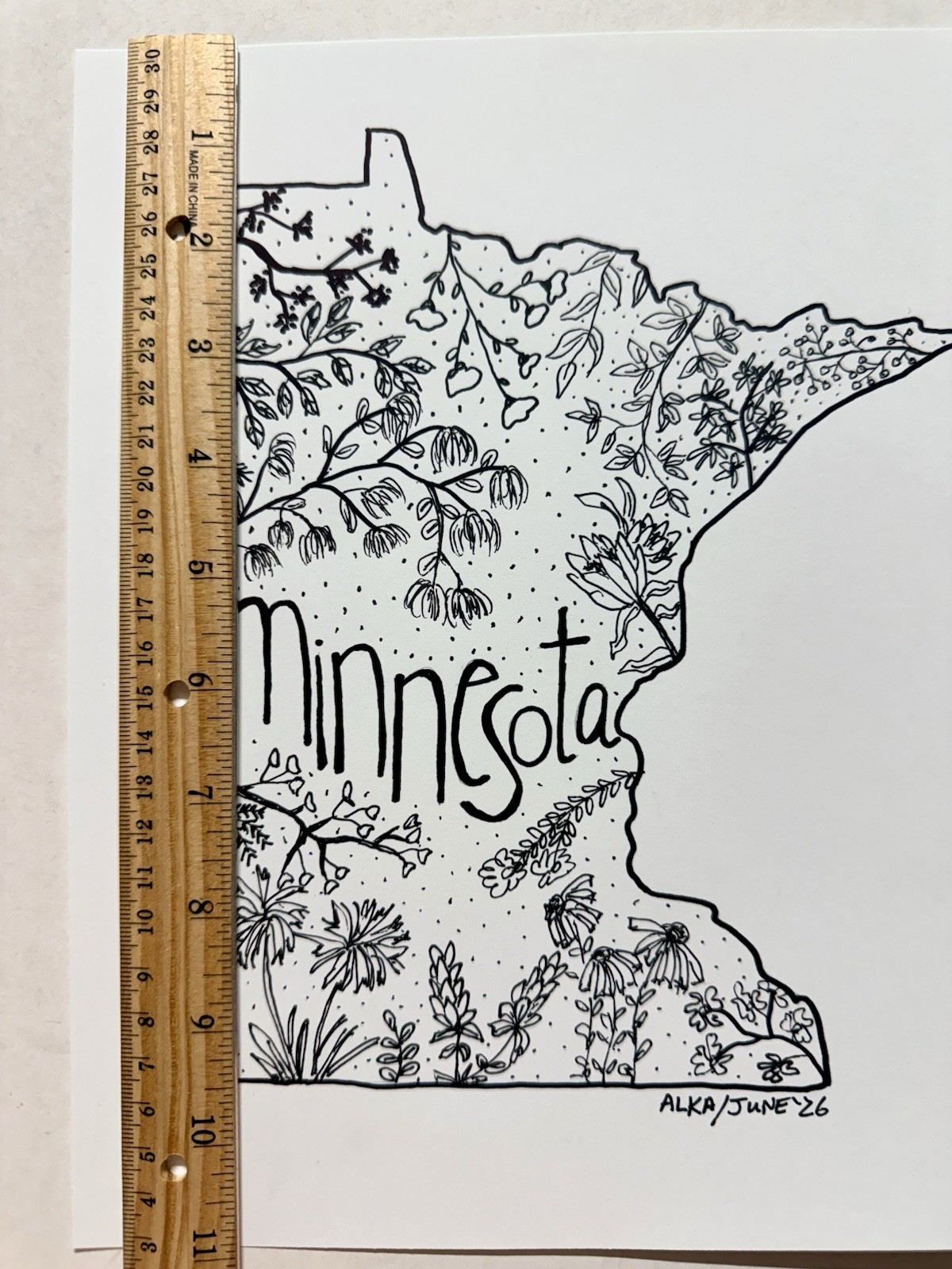 MINNESOTA state art handmade wall Paper artist signed original 8.5X11″ unframed
