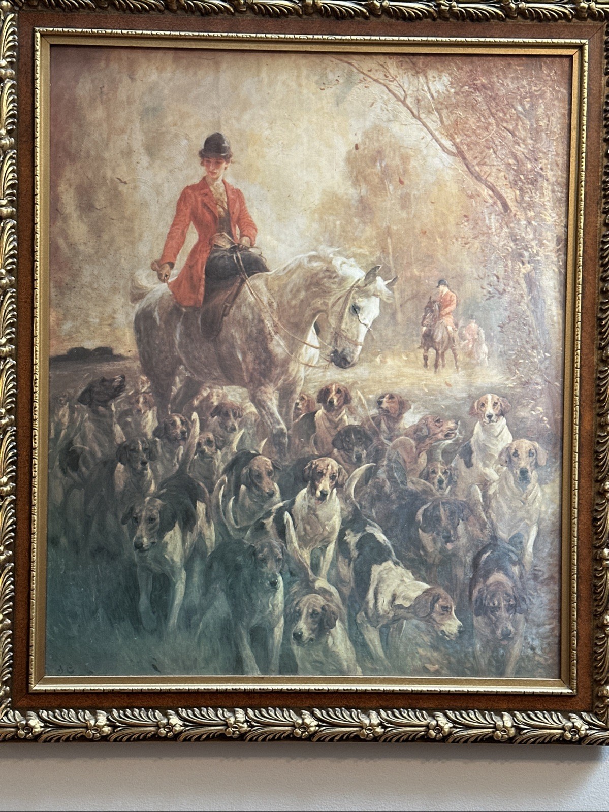 Fox Hunt Horse & Hounds Framed 24×28 Impressionist Style Art 🖼️ 📈