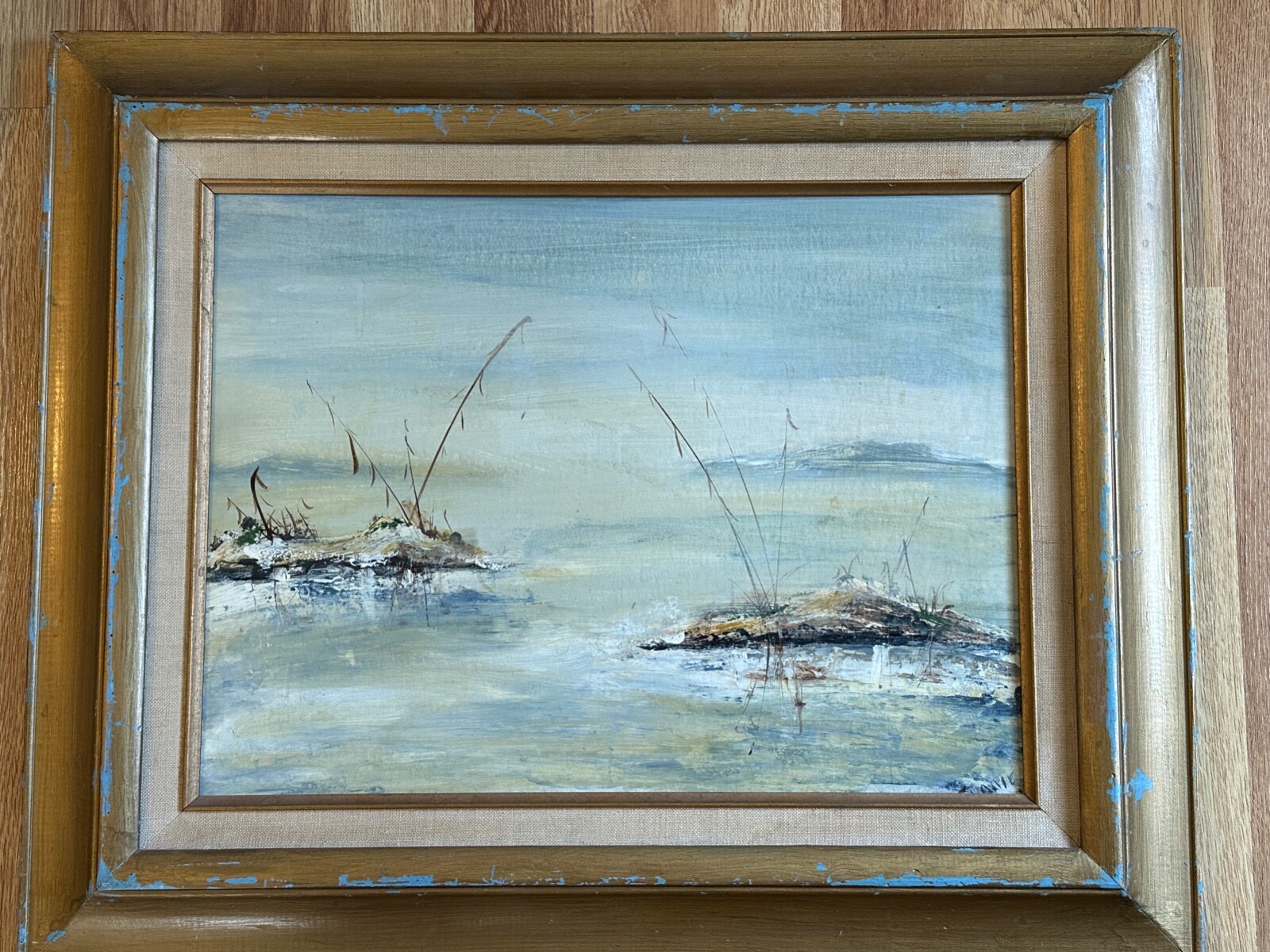 SUNNIE LE BLANC FRAMED 22.25″ X 18.25″ OIL PAINTING ON CRESCENT BOARD SIGNED 77