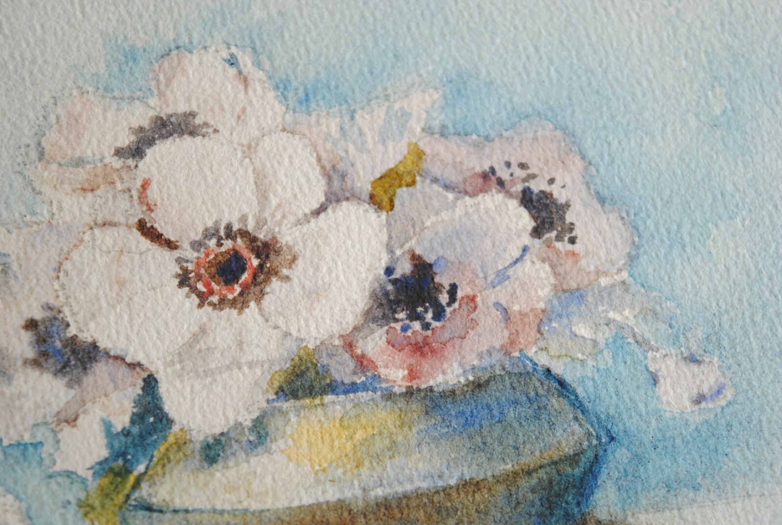 Original Watercolor Still Life Painting of White Flowers in a Vase