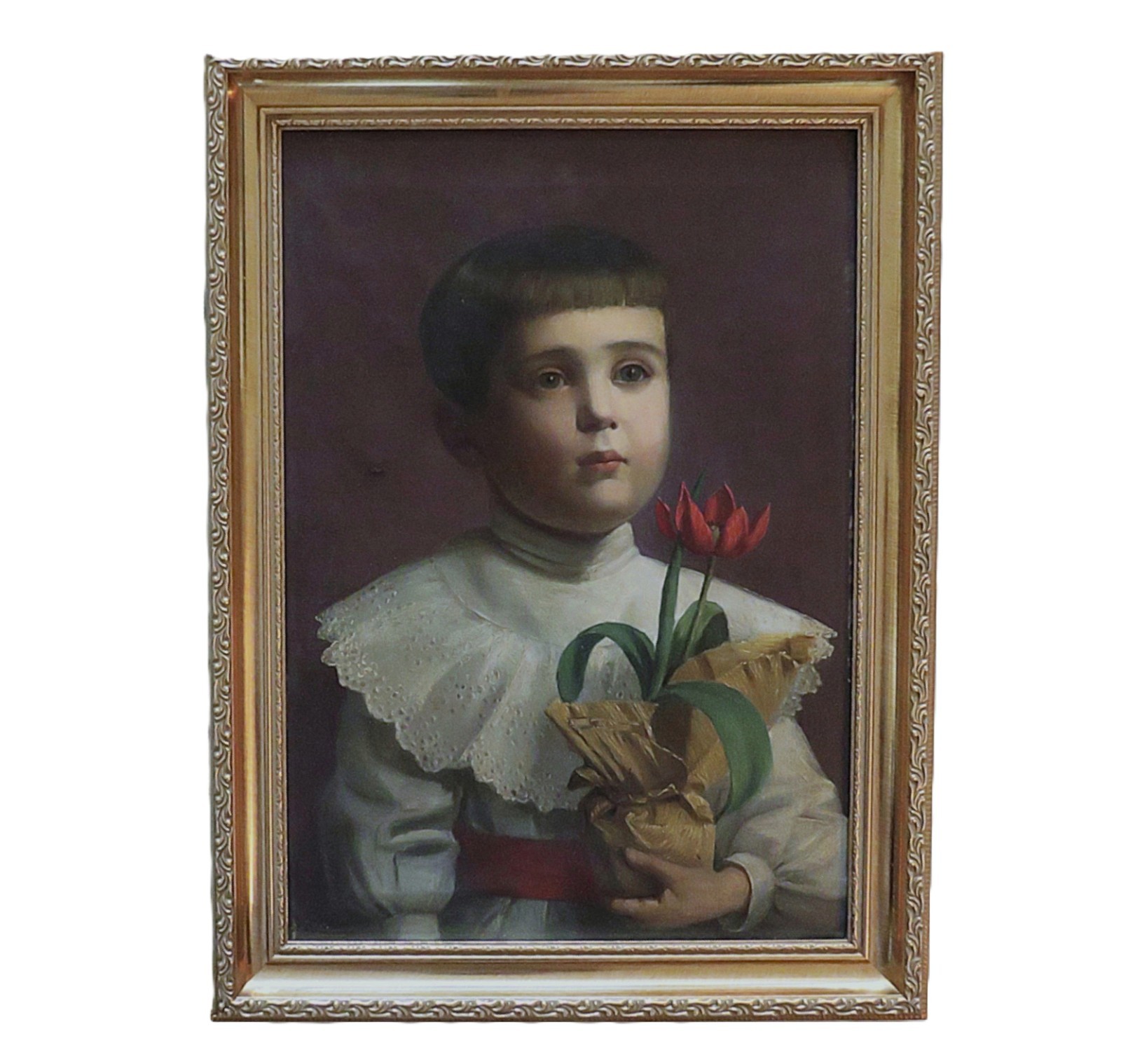 19th c Portrait Oil Painting of a Young Boy Child American Antique Victorian