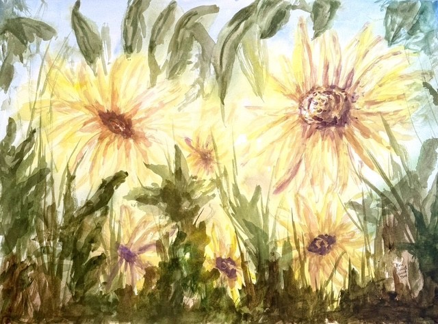 Maria Art SUNFLOWER FLORAL 22×30 WATERCOLOR 140LB Landscape Abstract Original