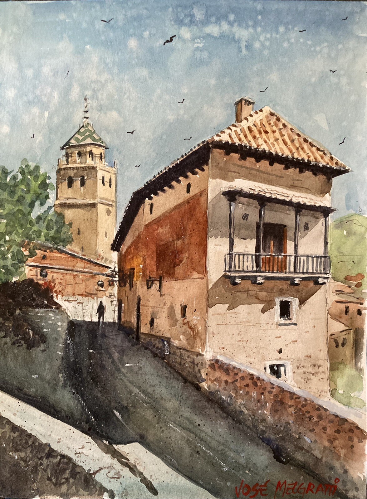Original Painting in Watercolor “Village In Spain” 9″ x 12″