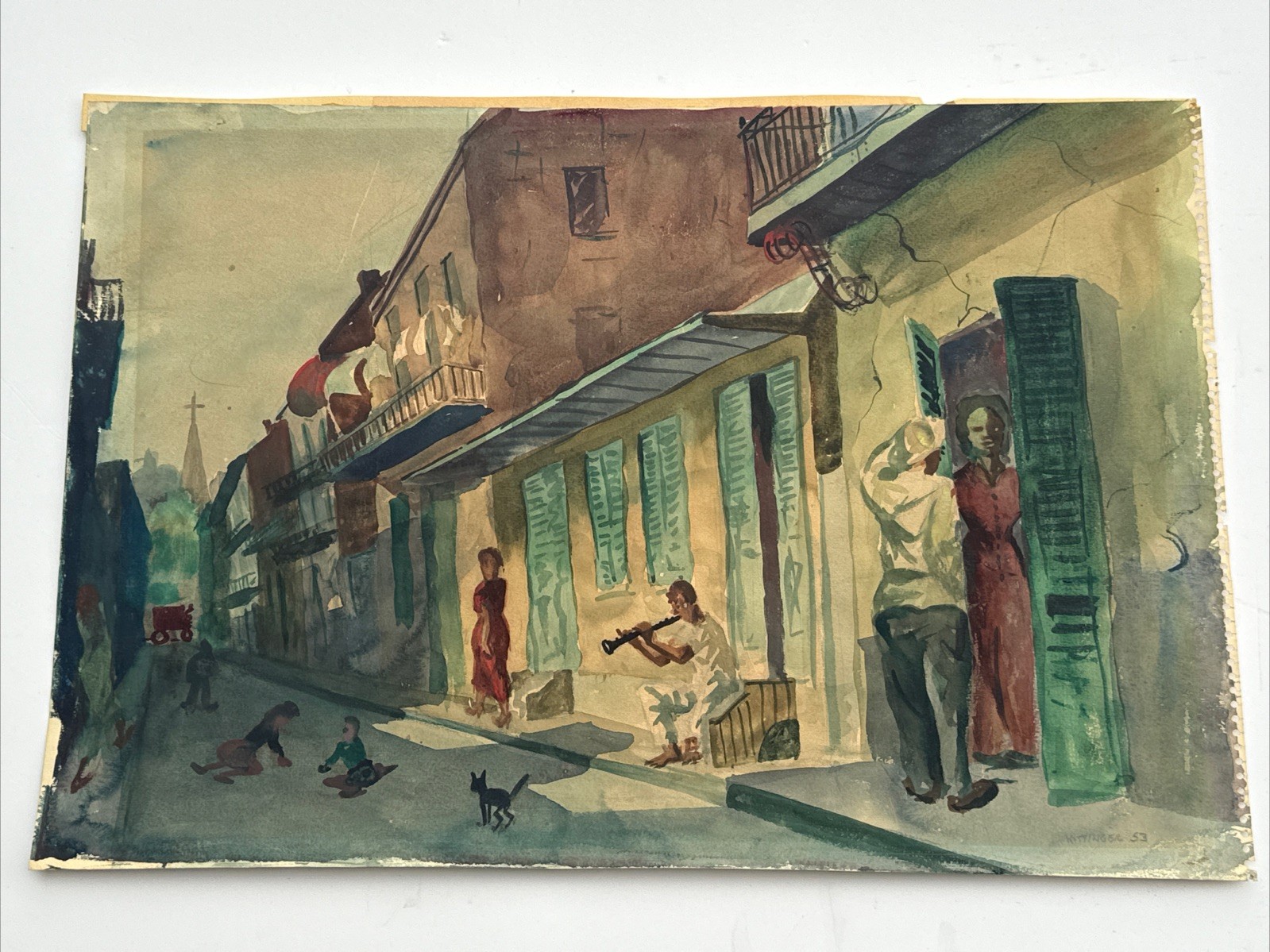 ANTIQUE LOUISIANA PAINTING WPA REGIONALISM STREET URBAN SIDNEY KITTINGER FAMOUS