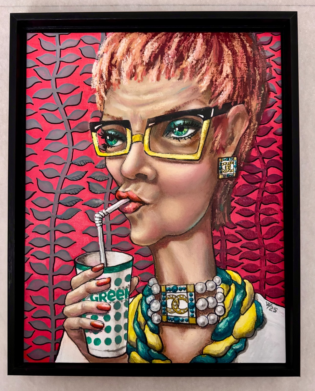 Original Mixed Media Painting Modern Portrait Contemporary Art 11 x 14″ Framed