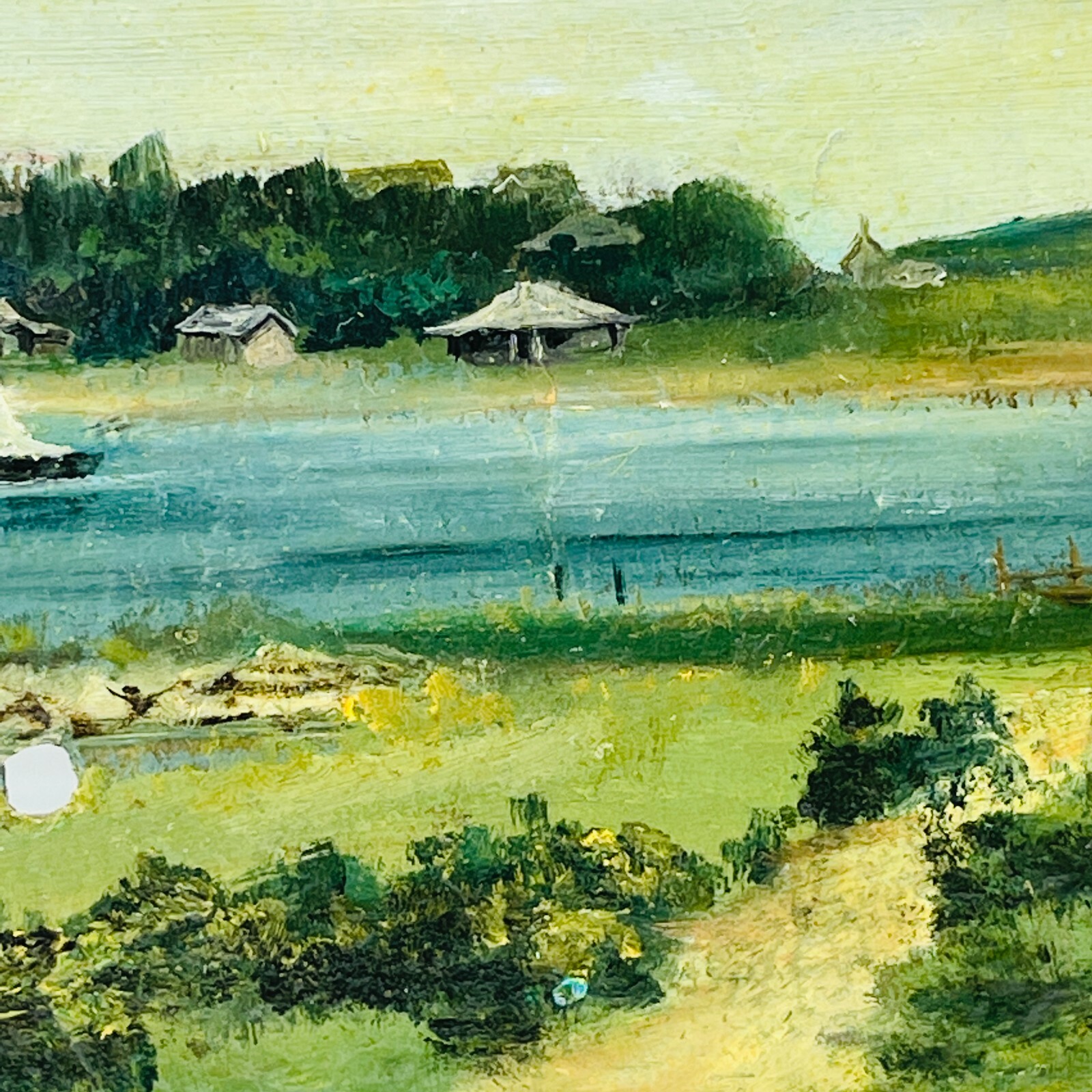 1982 Vineyard Harbor View Painting On Slate Martha’s Vineyard Signed Beth Boats