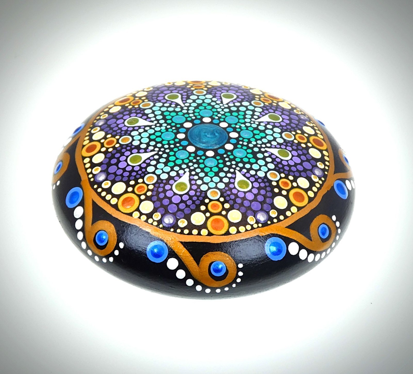 FREE SHIPPING Mandala Dotting Meditation Stone Hand Painted OOAK Signed Art