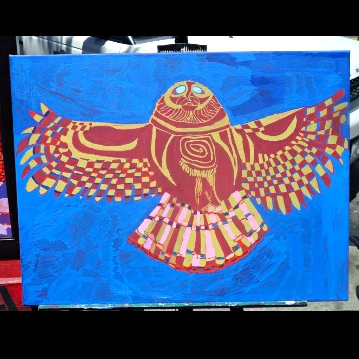 Howard Yosha “Owl 2 – Copy” Modern Owl Painting on Canvas OOAK Unframed