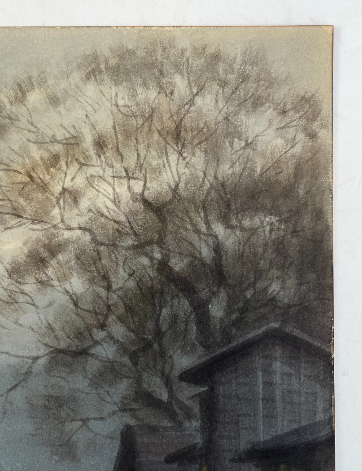 S. Tosuke ” Moonlit Landscape” Original Watercolor Painting on Cardboard. 1930s