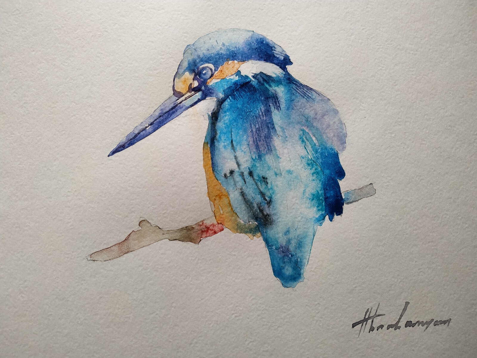 Kingfisher, Birds, Watercolor artwork, Handmade, Original painting on paper