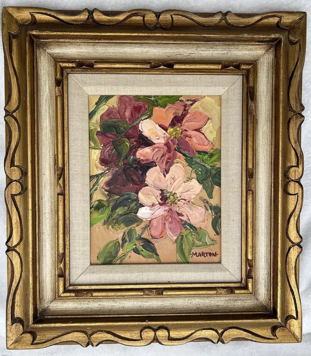 FRAMED Colorful Original Signed Acrylic Painting 9.5×7.25 Beautiful Heavy Frame