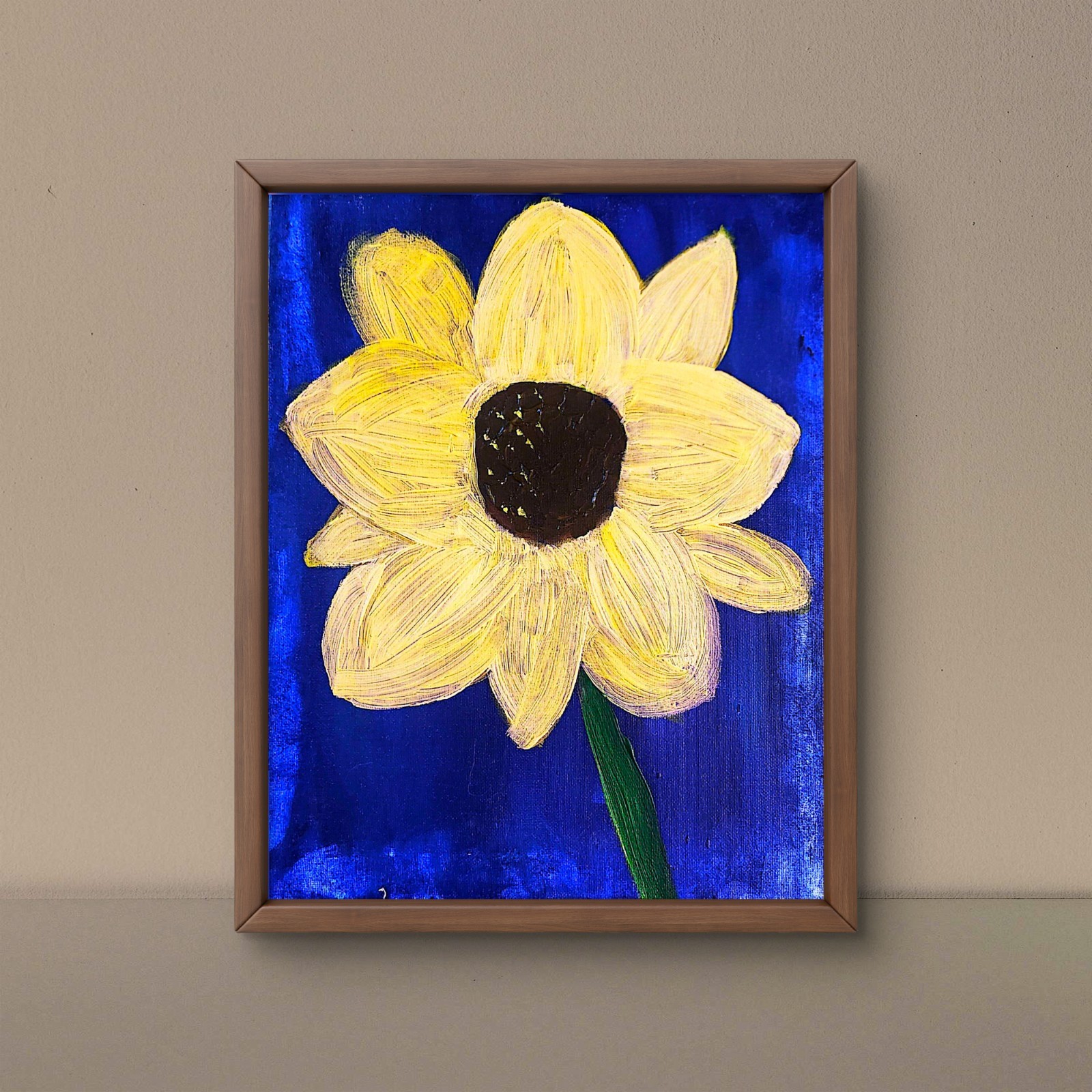 Yellow Flower Cobalt Backdrop Modern Expressionist Original Abstract Canvas