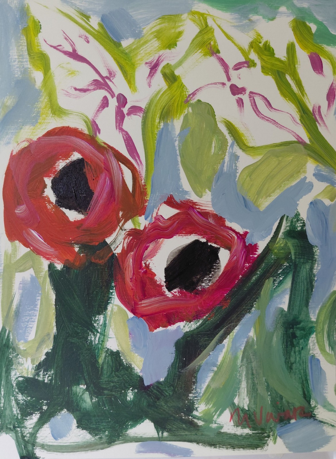 MONA VIVAR 14×11 Abstract Expressionism Painting – Contemporary Floral Art