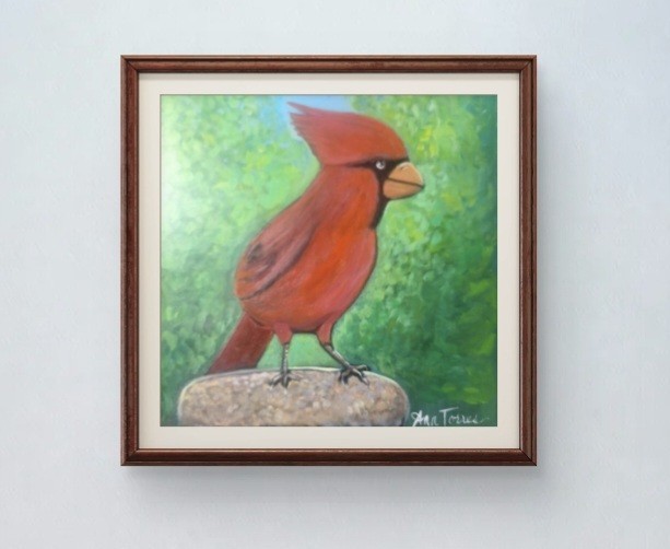 Original Hand Painted Bird Art 12×12 Wood Canvas Red’s Home Decor