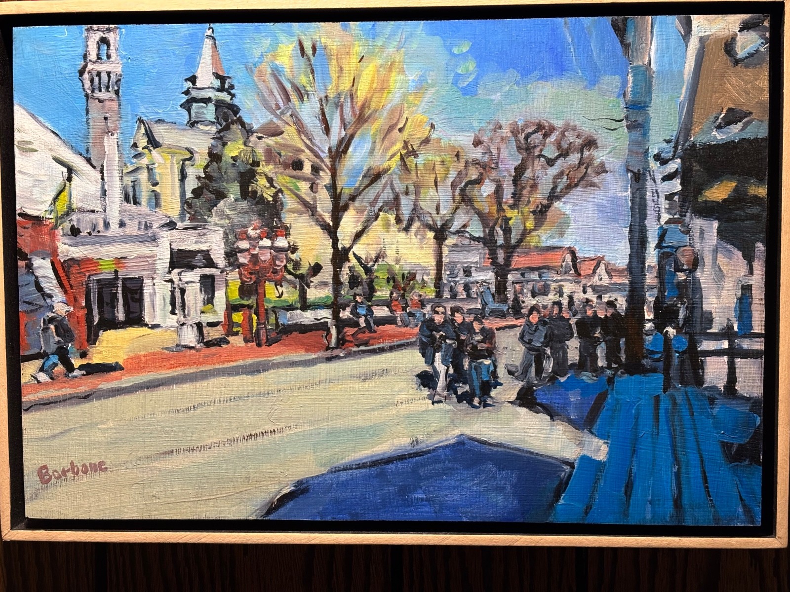 Sheila Barbone, Oil/Panel, Signed, “Blue Shadows on Commercial St.” Provincetown
