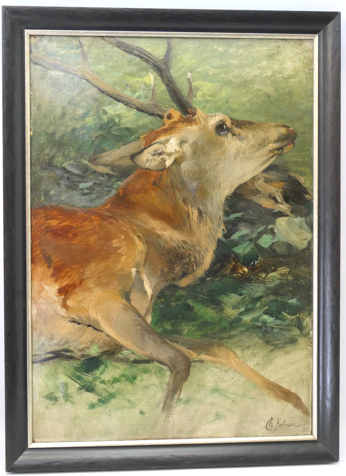 Oil painting “Killed Roebuck” Chr. Kröner oil on painter’s cardboard 65.5 cm x 45.5 cm