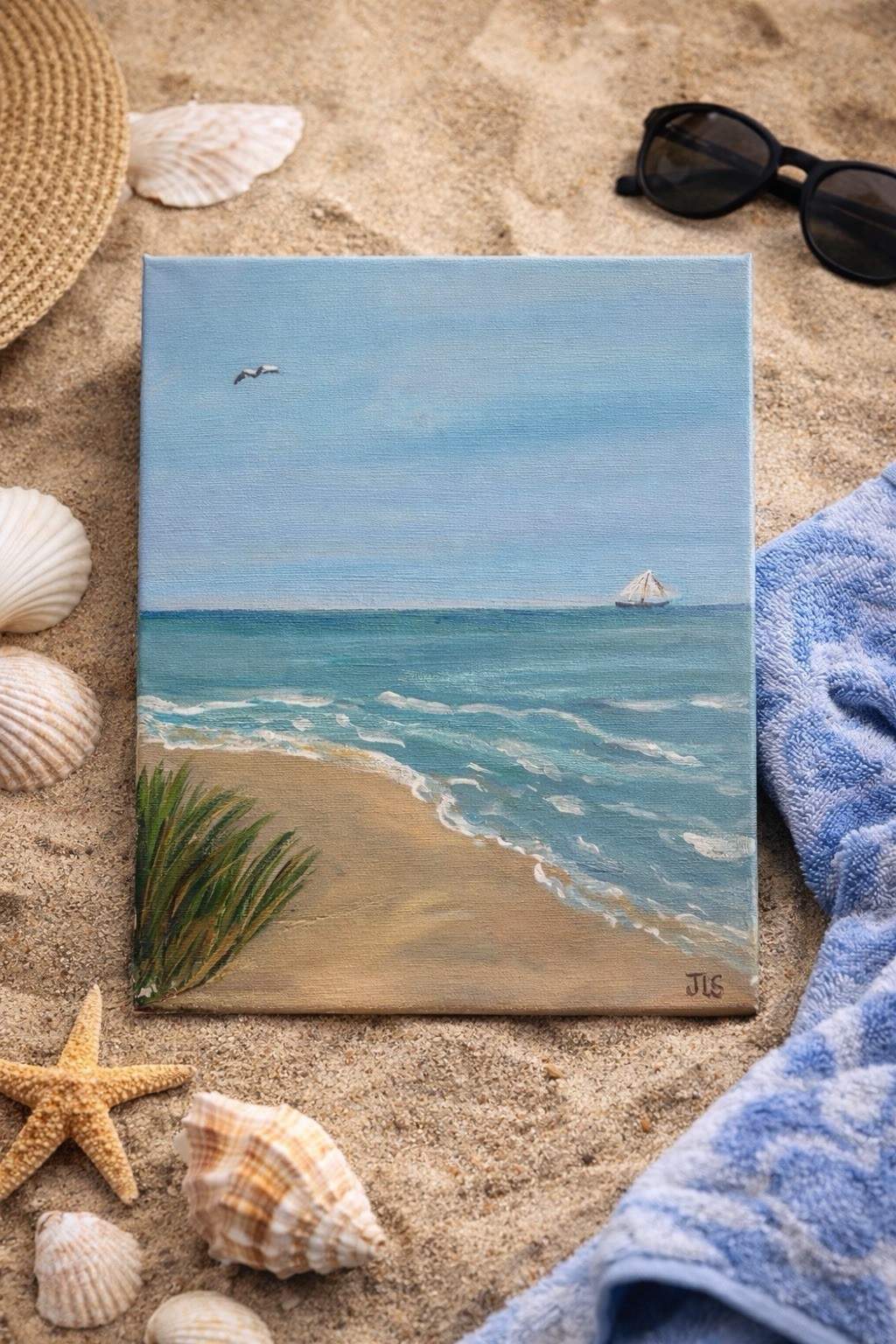 Beach Seascape Painting 8×10 Coastal Ocean Waves Canvas Art