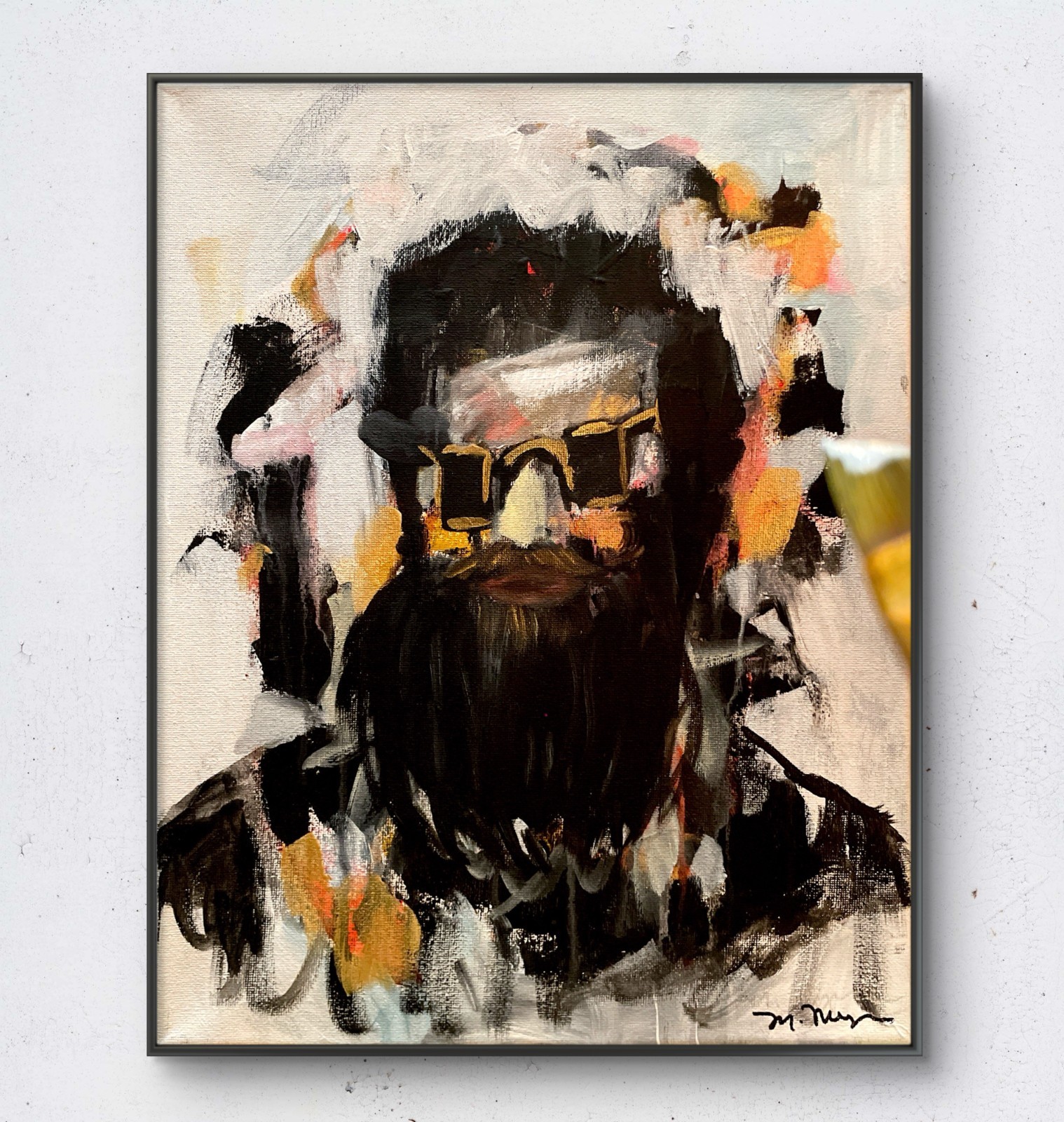 Mary Myers Original Acrylic Bearded Man Abstract Portrait 11×14 Canvas