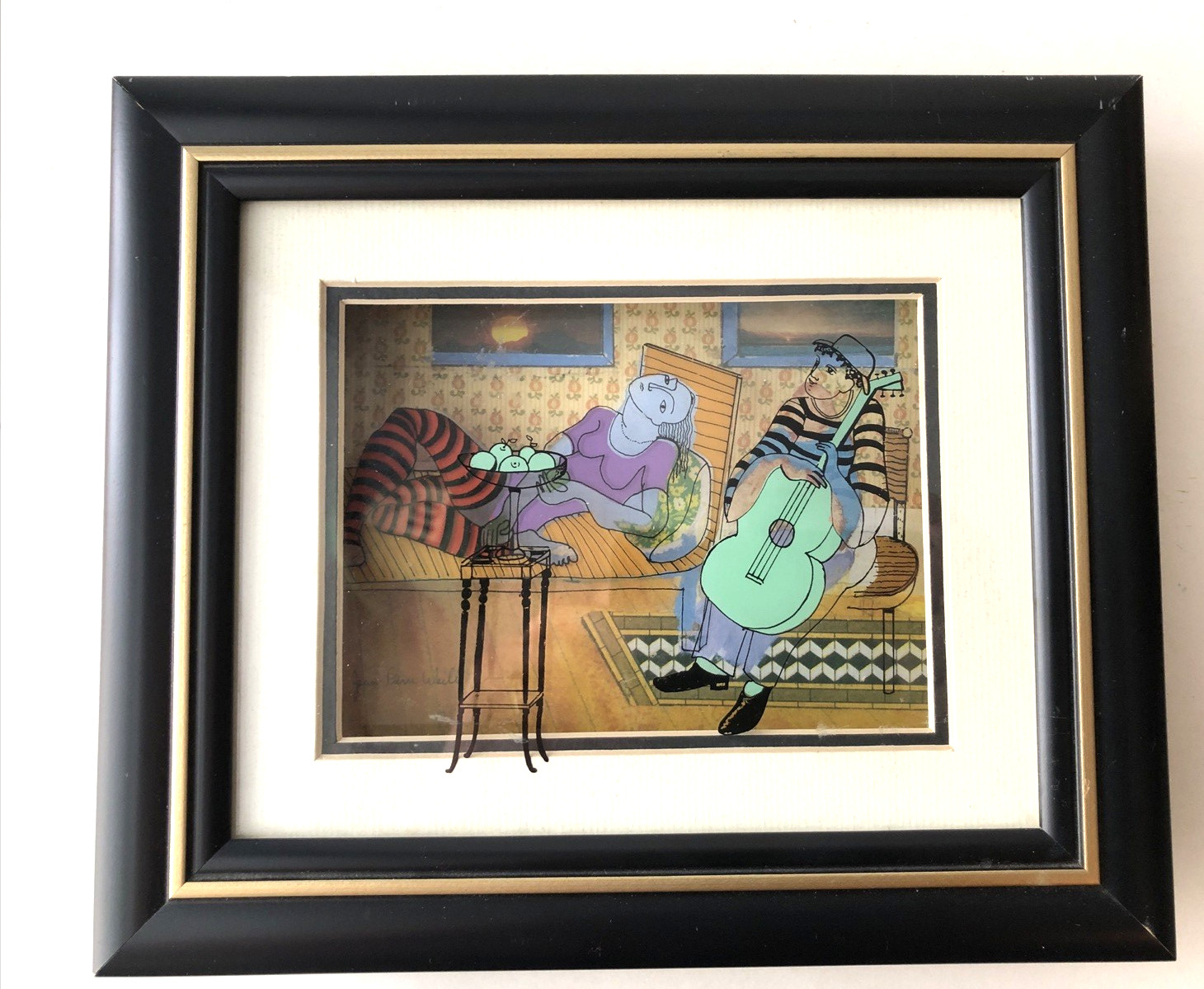 Jean Pierre Weill JAZZ Music 3-D Vitreograph Hand Painted Glass Picture 8×9.5″