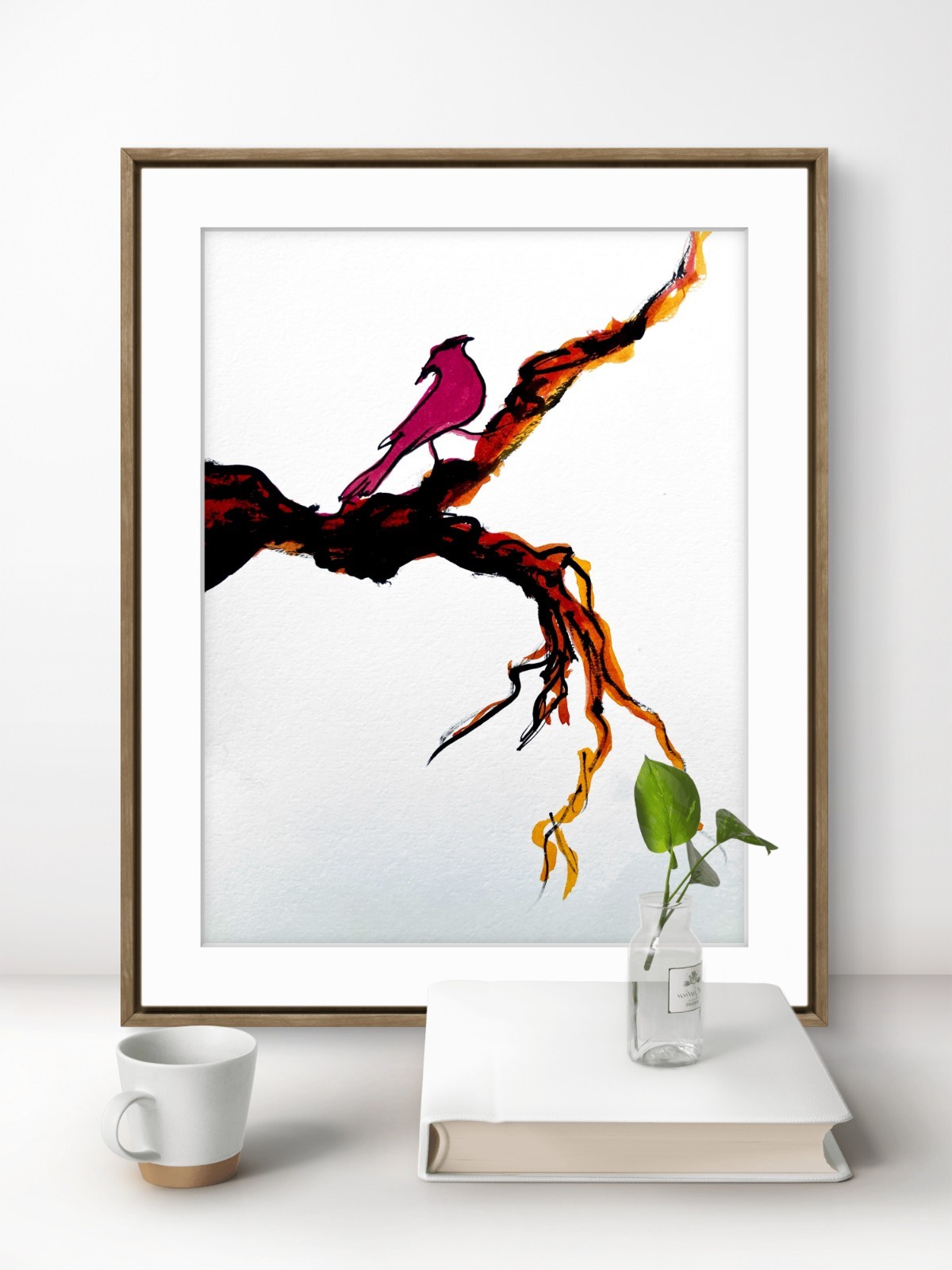 TITA PAINTZ Red Robin Abstract Expressionist Portrait Hand Painted Wall Art