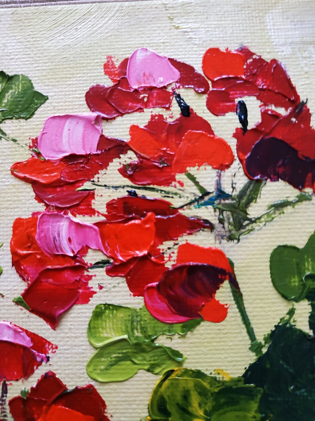 Geranium Painting Impasto Oil Painting Floral Art Original Small Art 3D Art 6х6