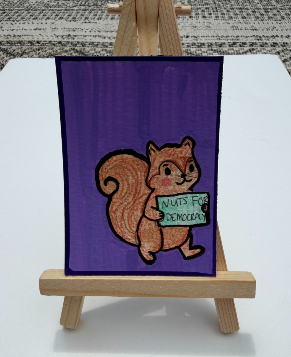 Original ACEO PaletteandPage Mixed Media Squirrel Puns Protest Political Series