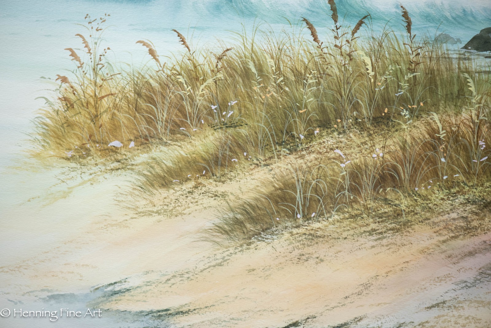 Beautiful Vintage Painting of Beach Landscape Purple Sky Signed, Fine!