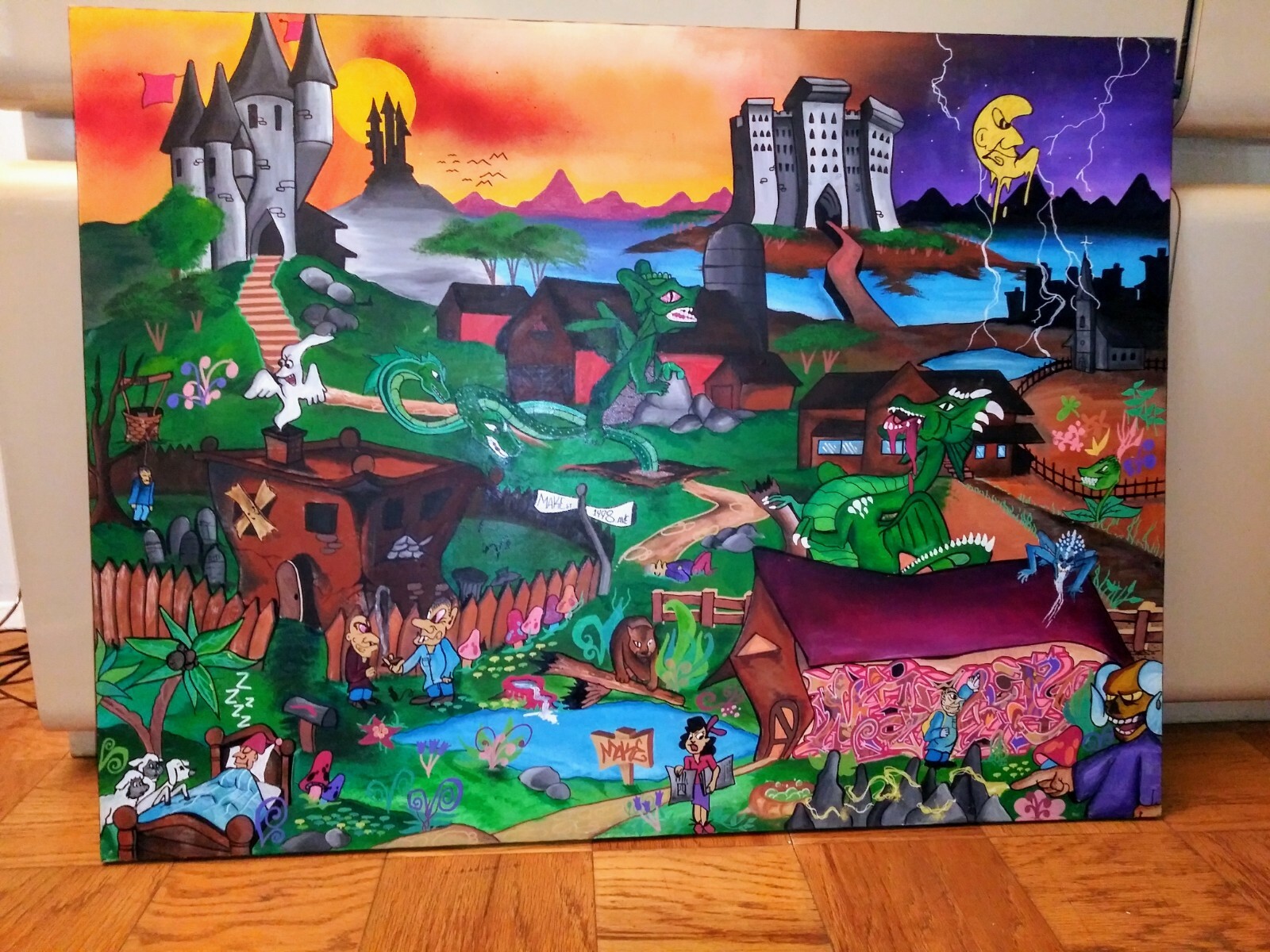 Huge Graffiti Painting – 4 x 5 ft – Bronx Artist MAKE$ 1997 – Vintage Original