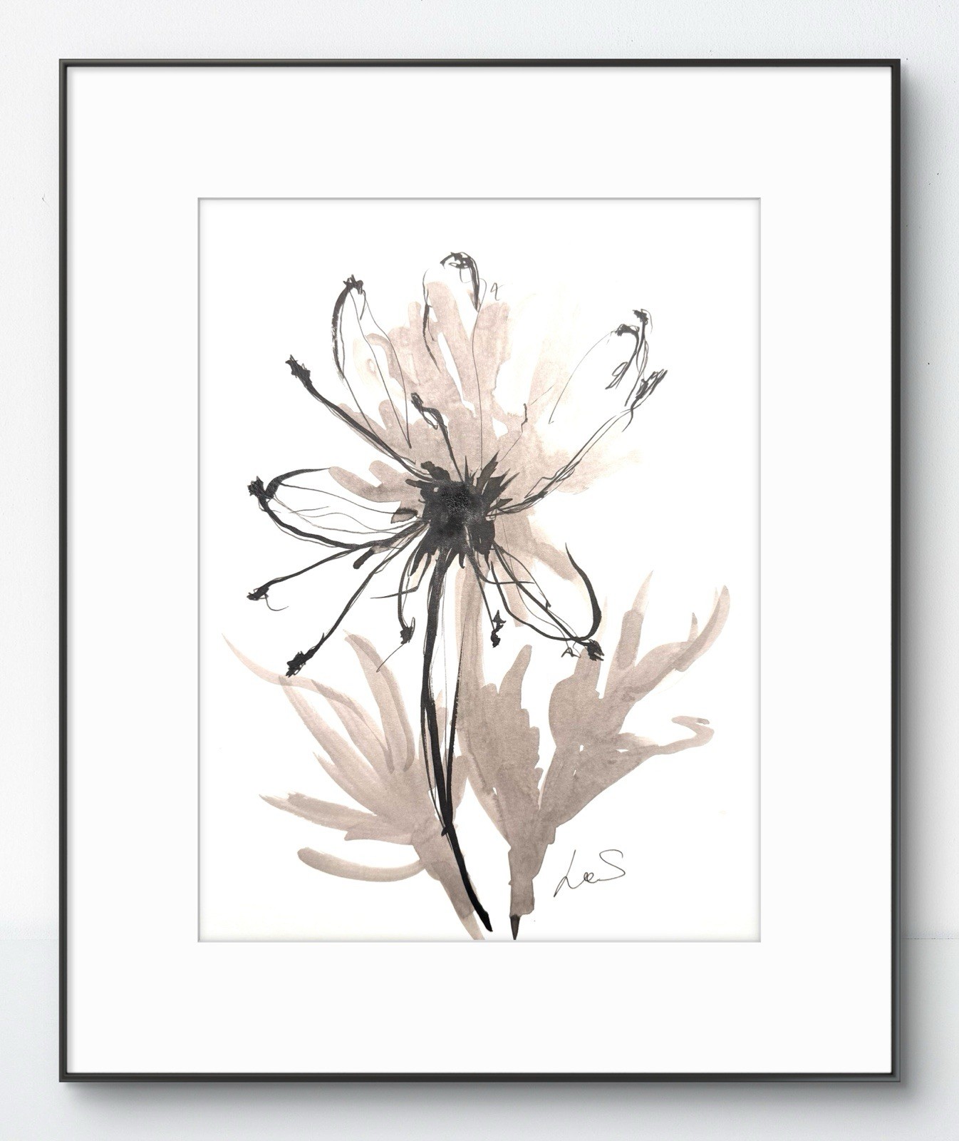Original Abstract Expressionism 9X12 Monochrome Flower Handmade Signed 11