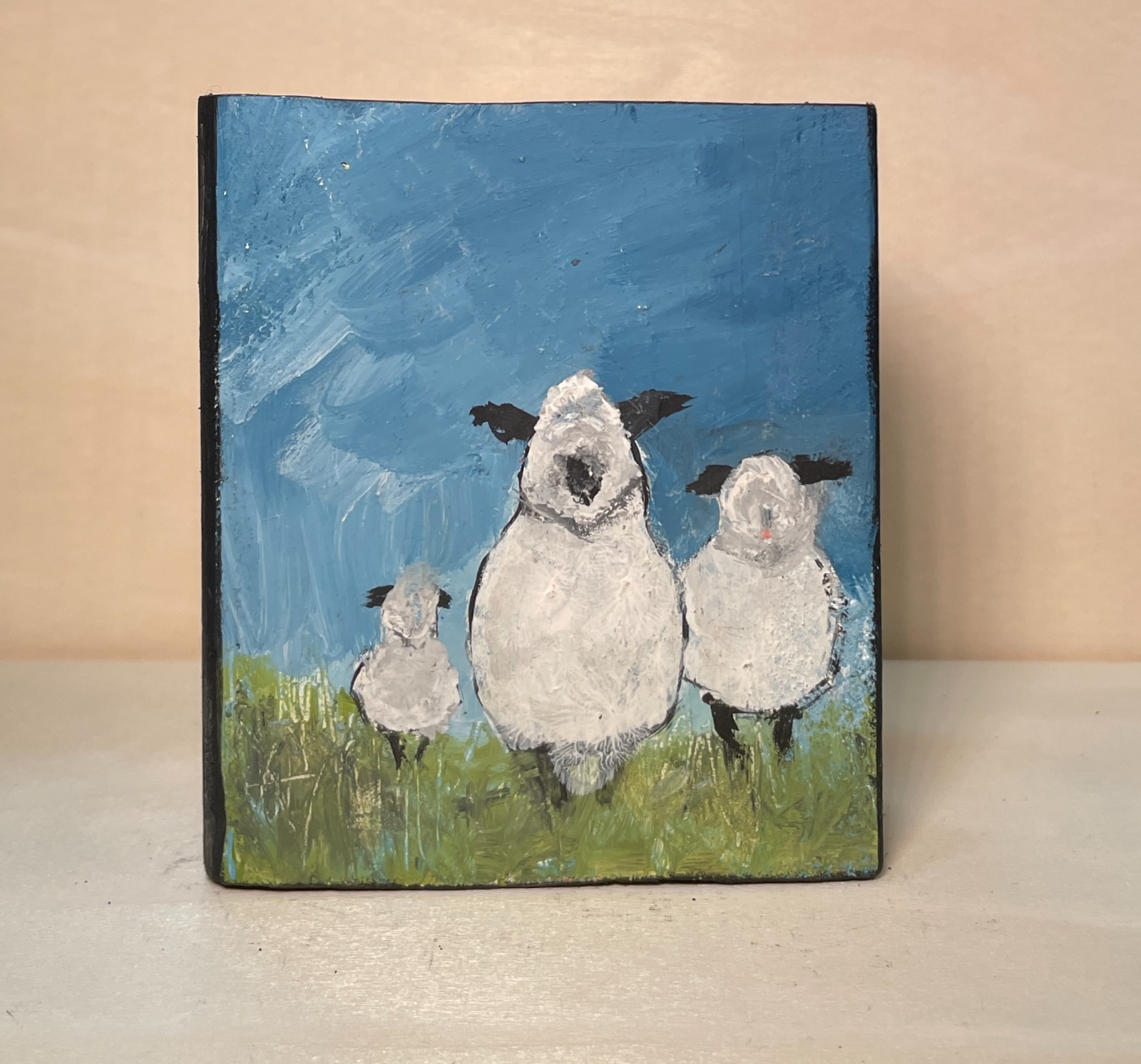 Cute Sheep Family Mini Art Block Original fine art Painting Mary Myers