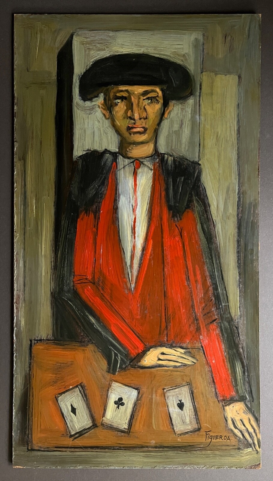 Vintage Original Painting by Jose Luis Figueroa – Three Card Monte – Card Dealer