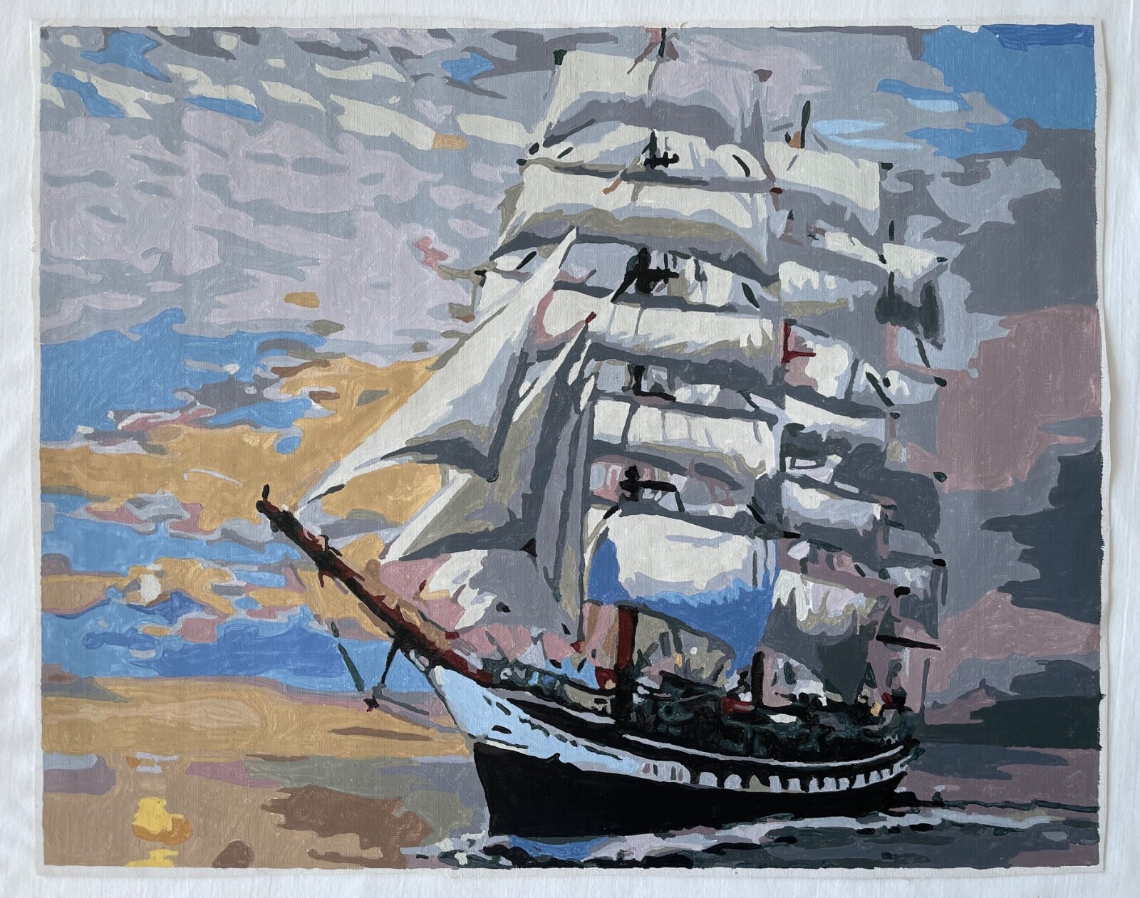 Large Paint By Number PBN – Clipper Ship – Art Painting Sunset Boat Ocean Seasca
