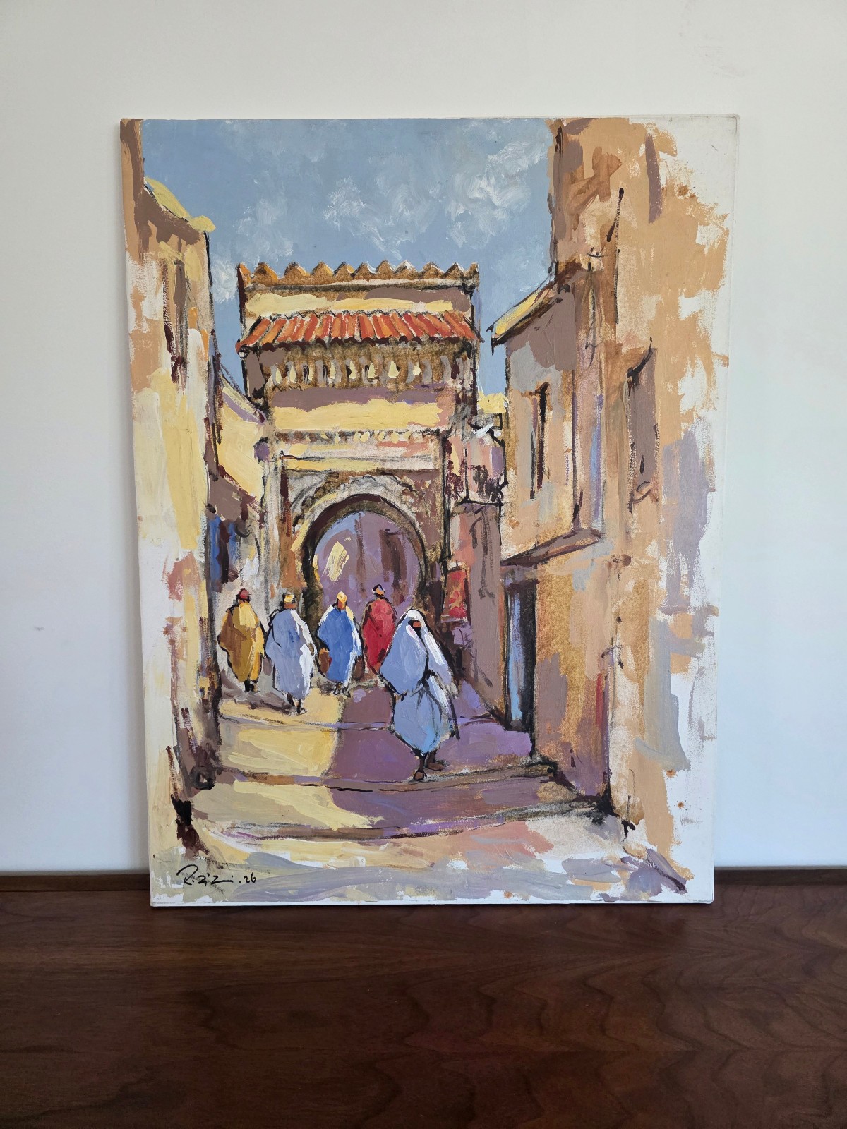 Moroccan Medina Handpainted Original Acrylic Painting on Canvas (23.6″ x 31.5″)