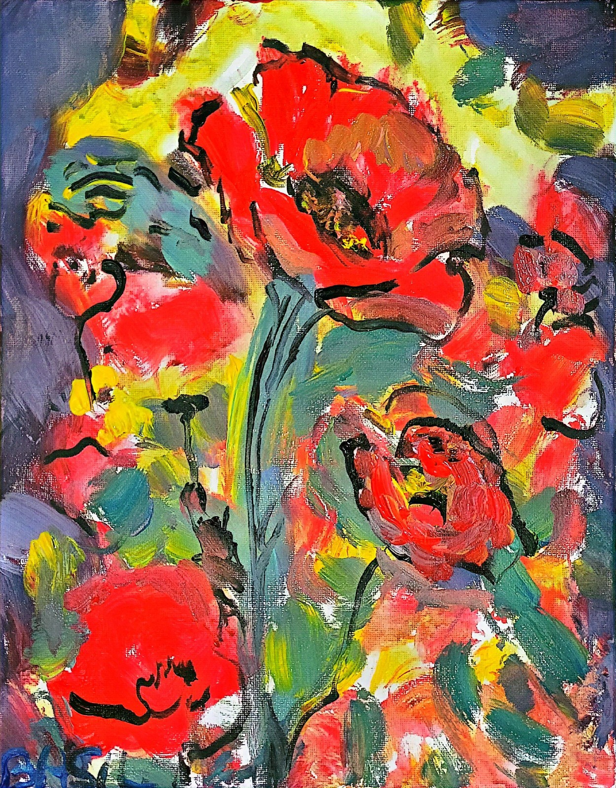 Poppies Abstract Expressionist Original Painting Canvas 11×14