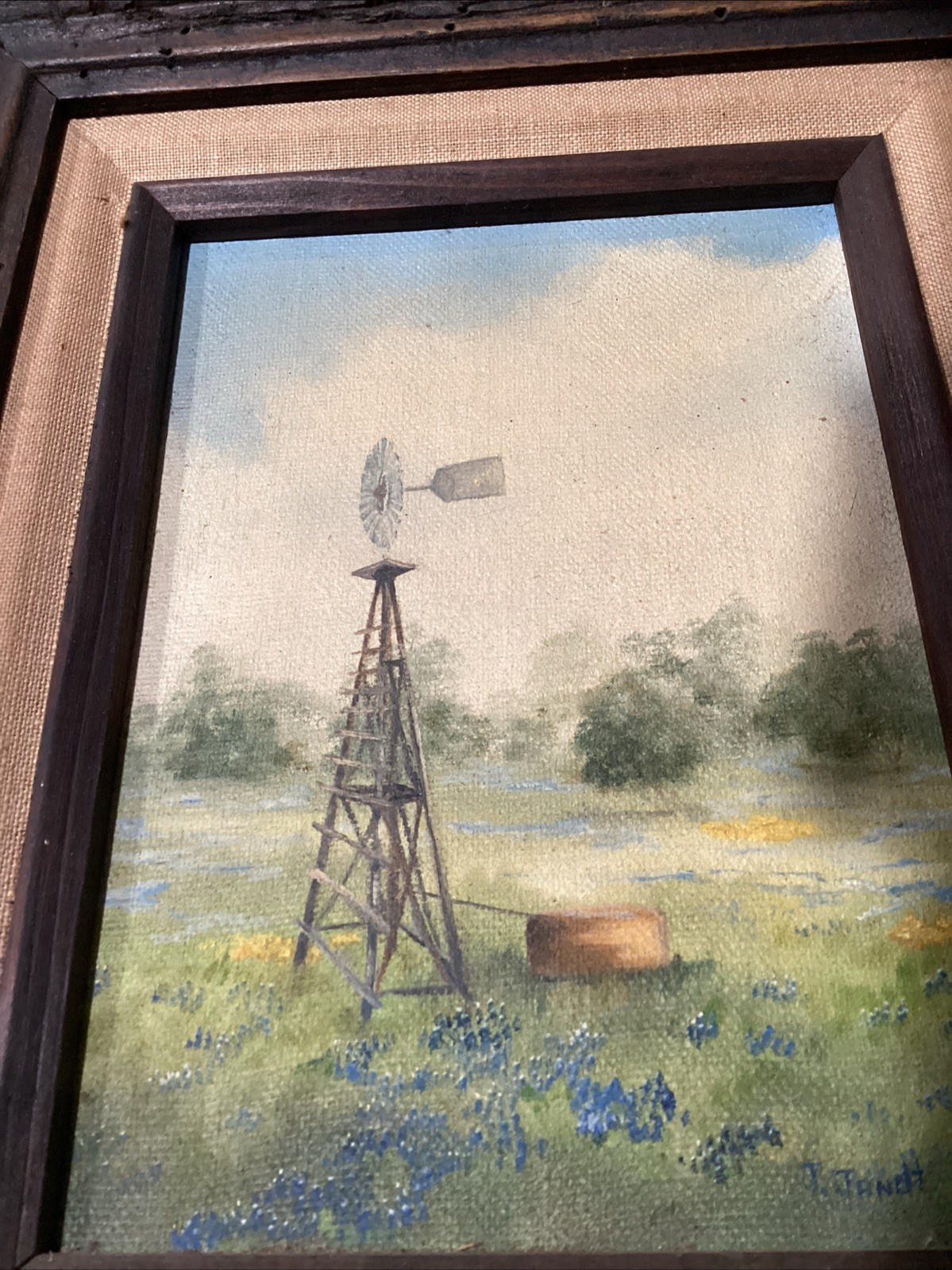 Pair Original Texas Bluebonnet ~ Windmill Paintings ~ Texas Hill Country Artist