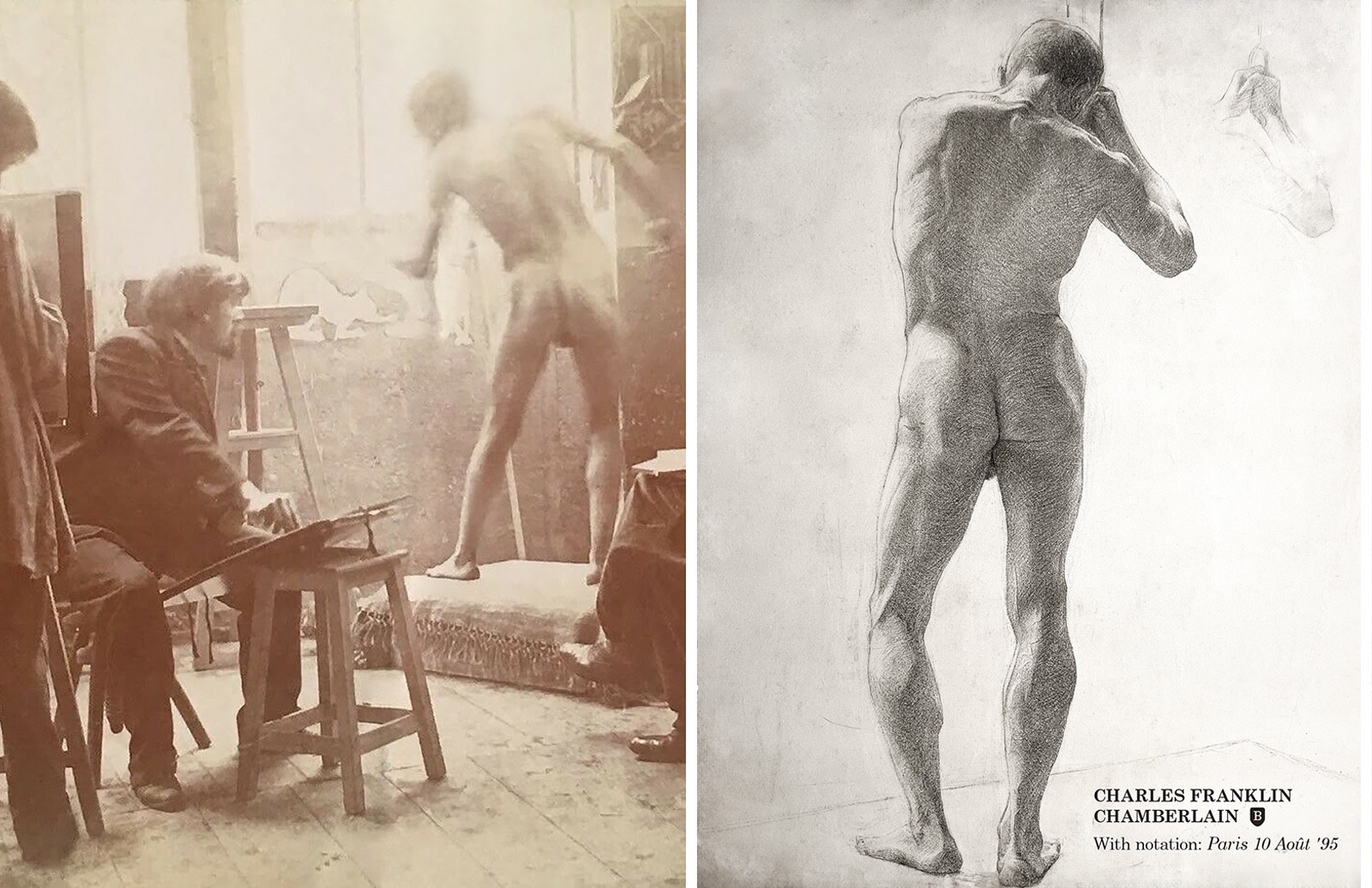 Charles Franklin Chamberlain, academic male nude oil painting, académie, c. 1895