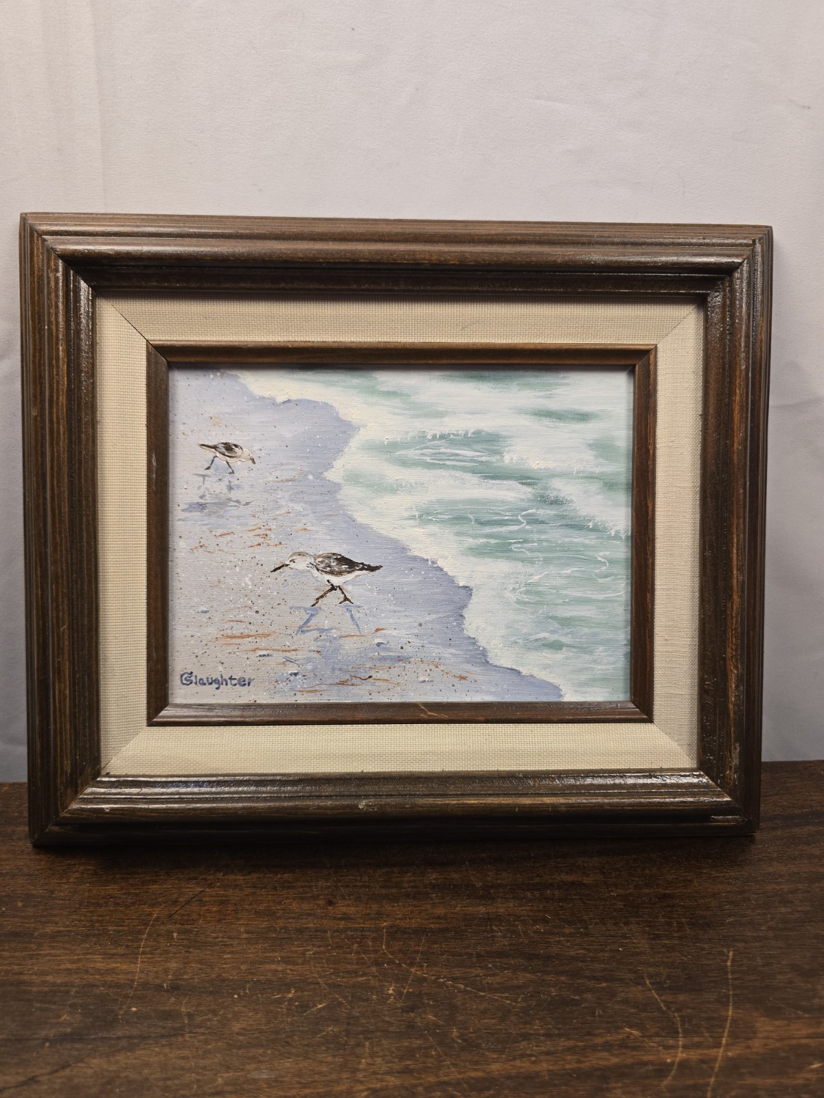Oil Painting Sandpipers Birds Beach Ocean Wood Frame By Glaughter