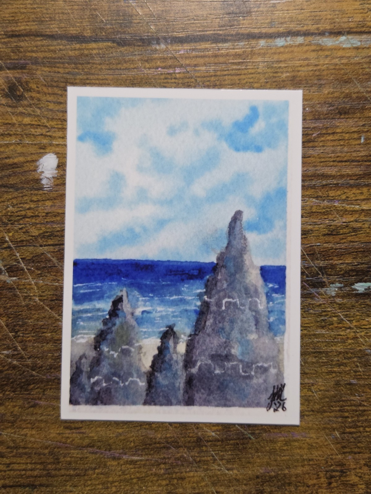 ACEO *Art Print of Original watercolor “Castles on the Beach” by El Duderino