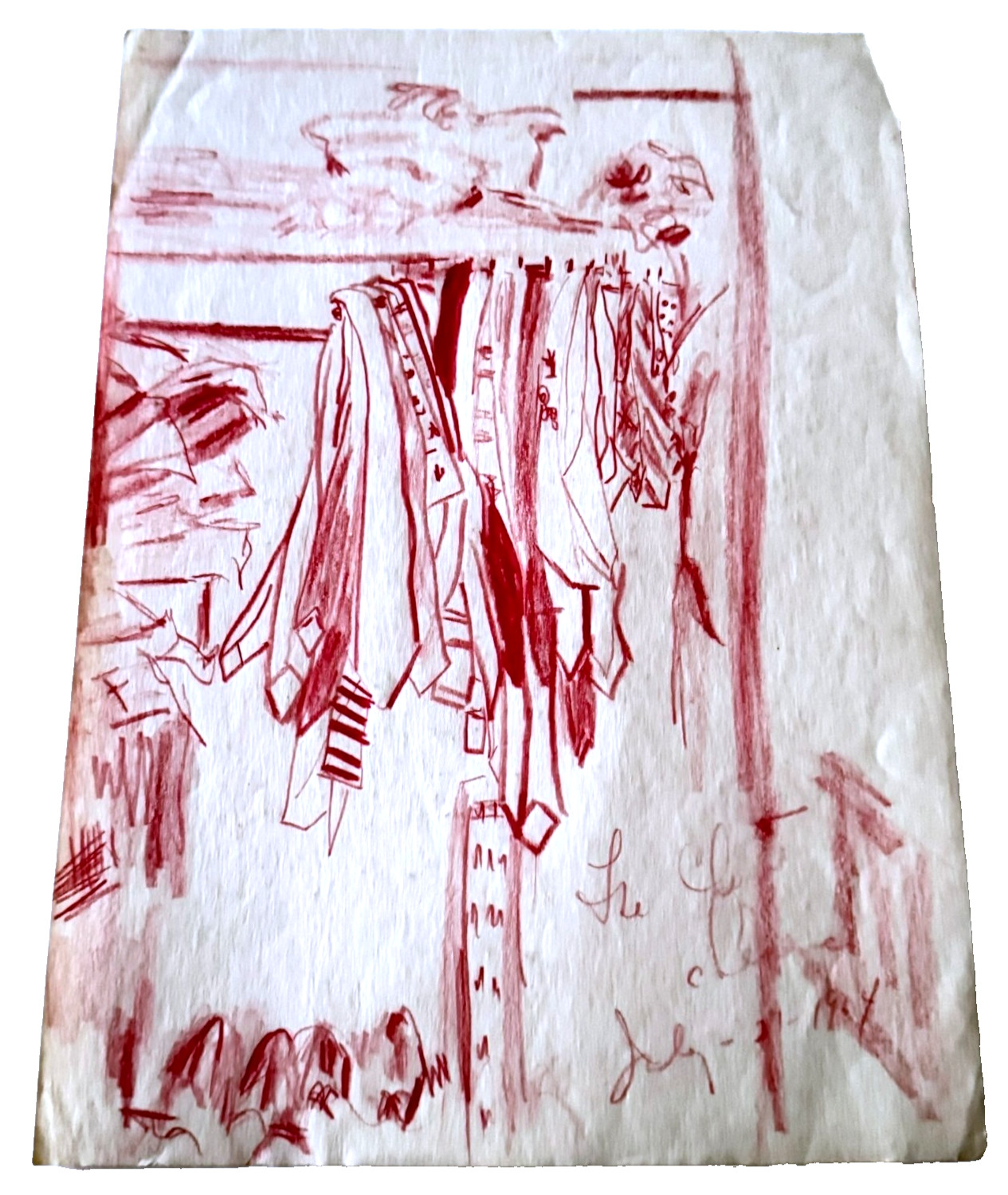 CONSTANCE LEVENE 1964 ORIGINAL SIGNED DATED UNIQUE THE CLOSET DRAWING PAPER