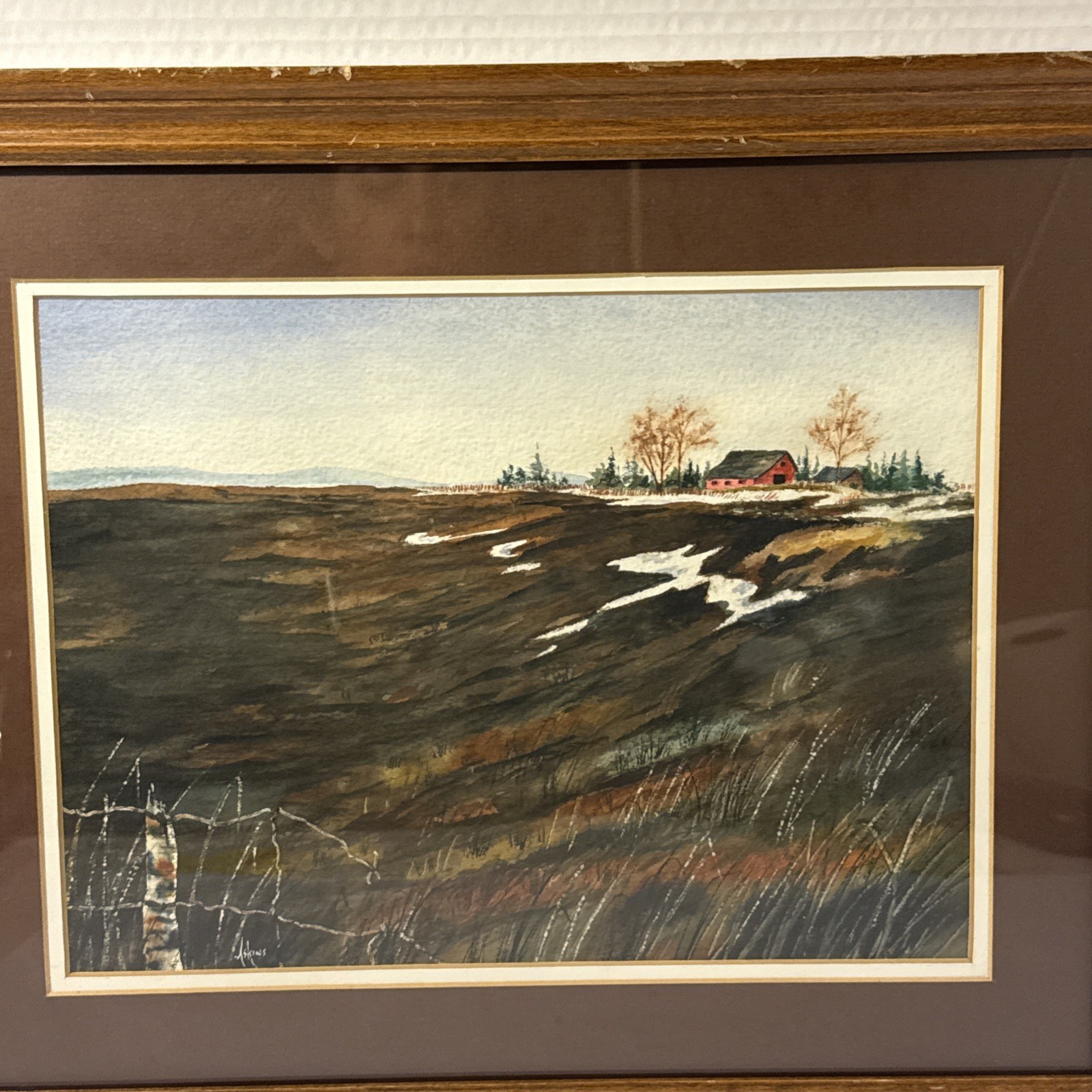 Original Watercolor Painting Winter/Early Spring Rustic Landscape-Signed-Framed