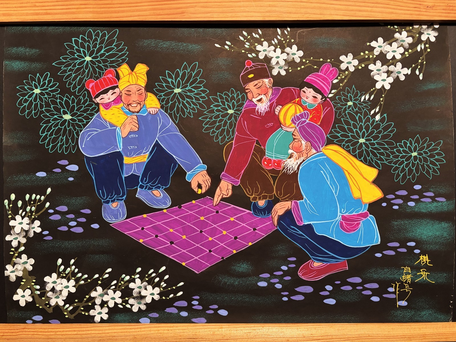 Chinese Farmer/Peasant Painting by Bai Xu (hao) ‘Chess Music’, 21″ X 15″