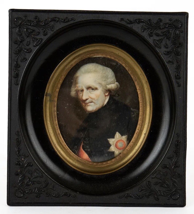 Antique Miniature Portrait Painting Frederick II Prussia 1700s Order Black Eagle