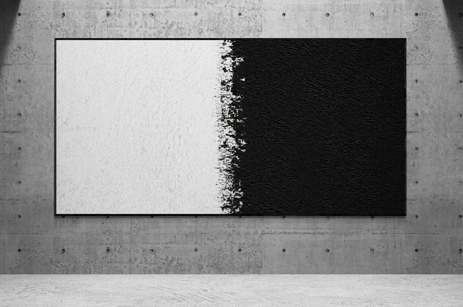 XXL Rothko Style White & Black Color Field Abstract Textured Painting 59×30 in