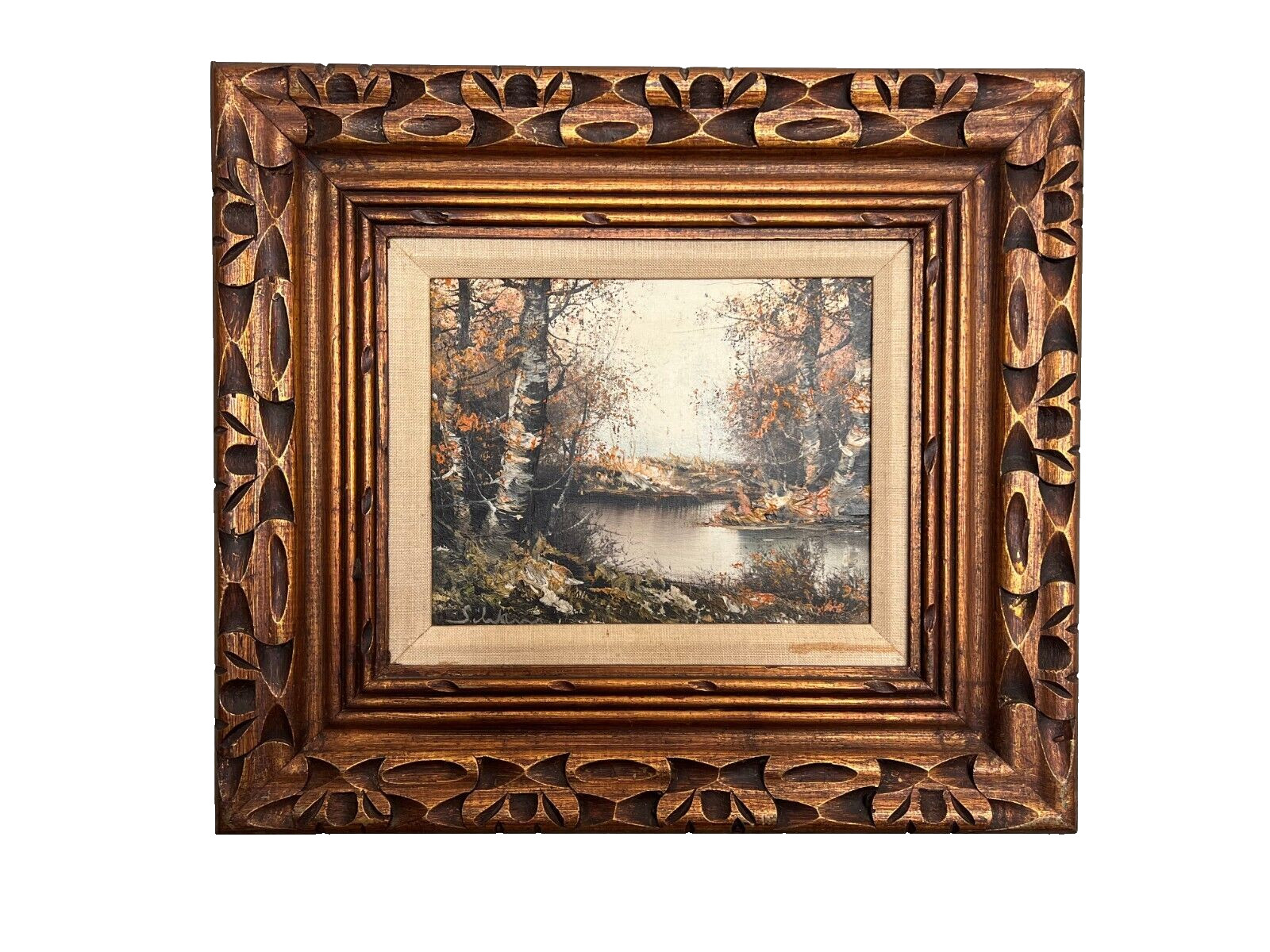 Woodland Landscape Framed Oil Painting on Canvas by Unknown Artist (signed)