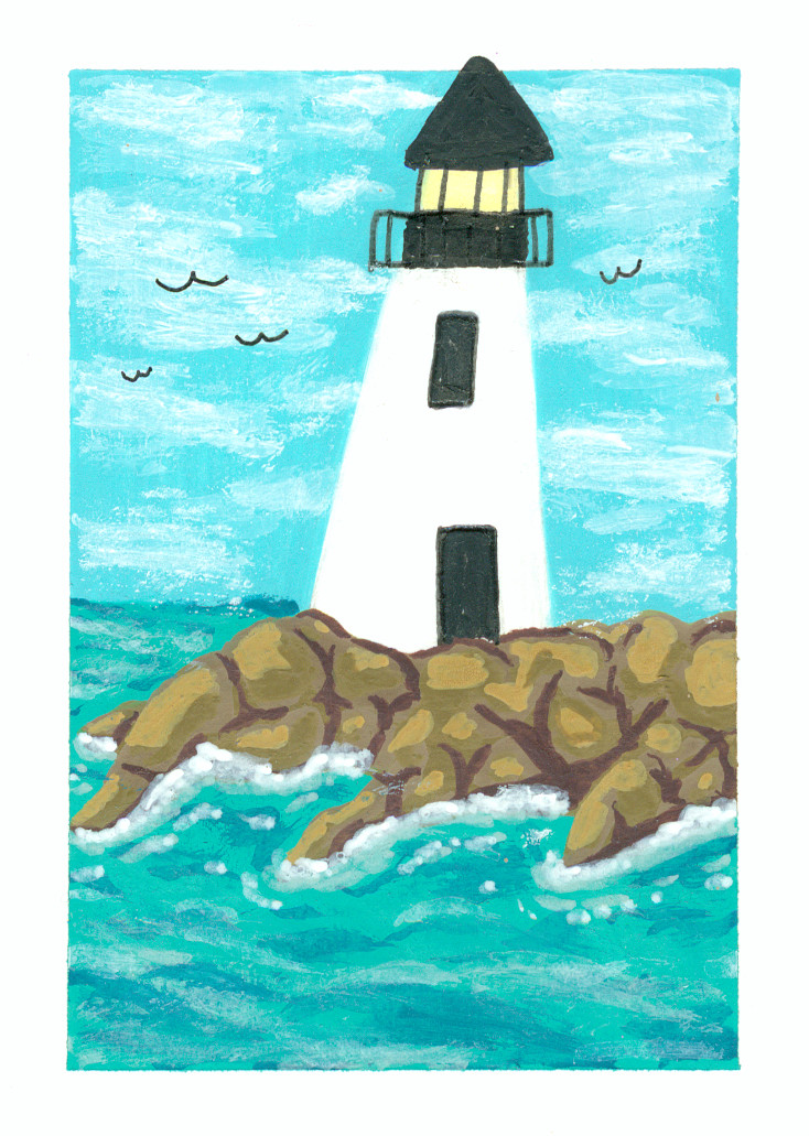 ACEO Original Lighthouse Ocean Sea Sky Landscape Mini Painting Art OneCraftyLady