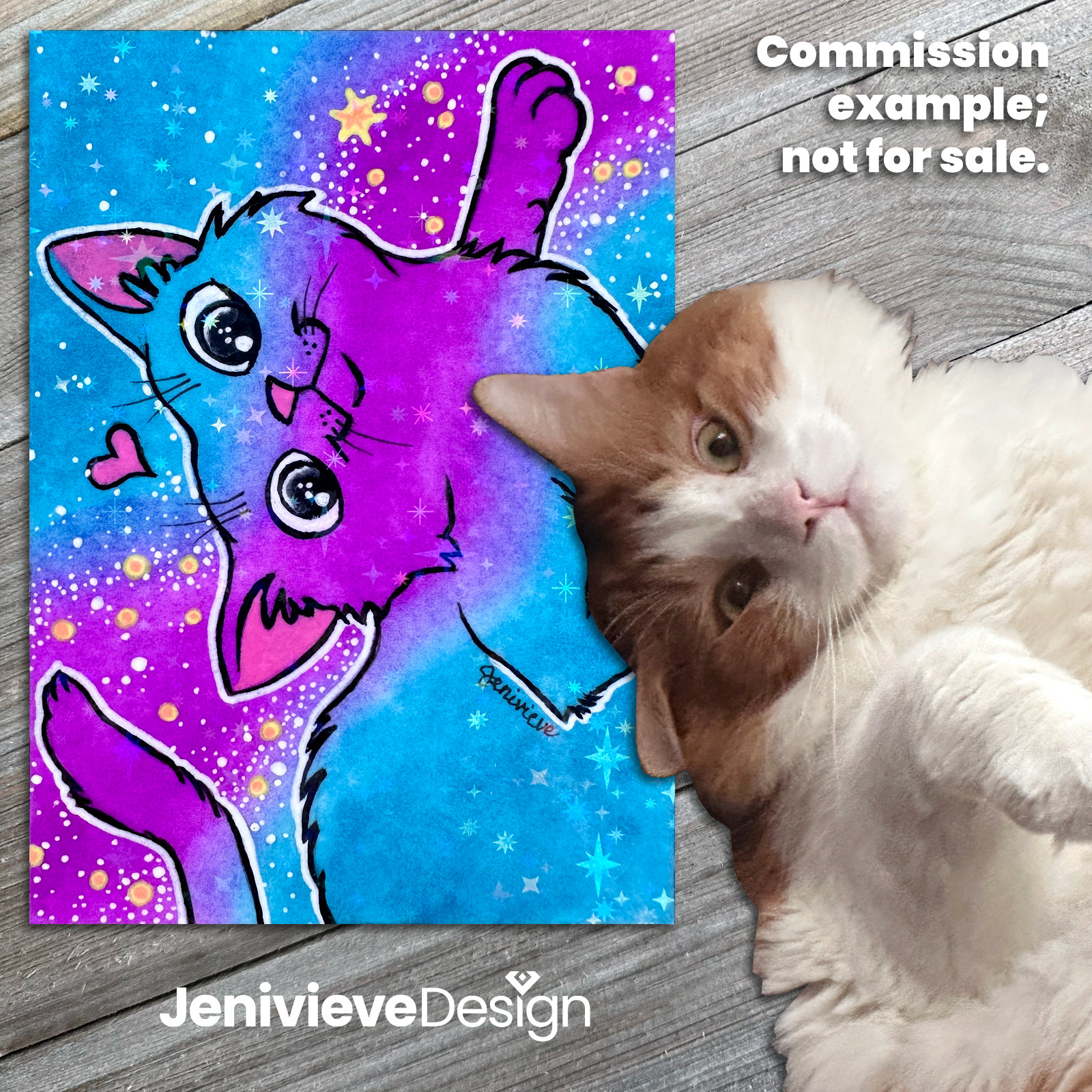 COMMISSIONS – Watercolor Galaxy Cat ACEO Artist Trading Card Original Art