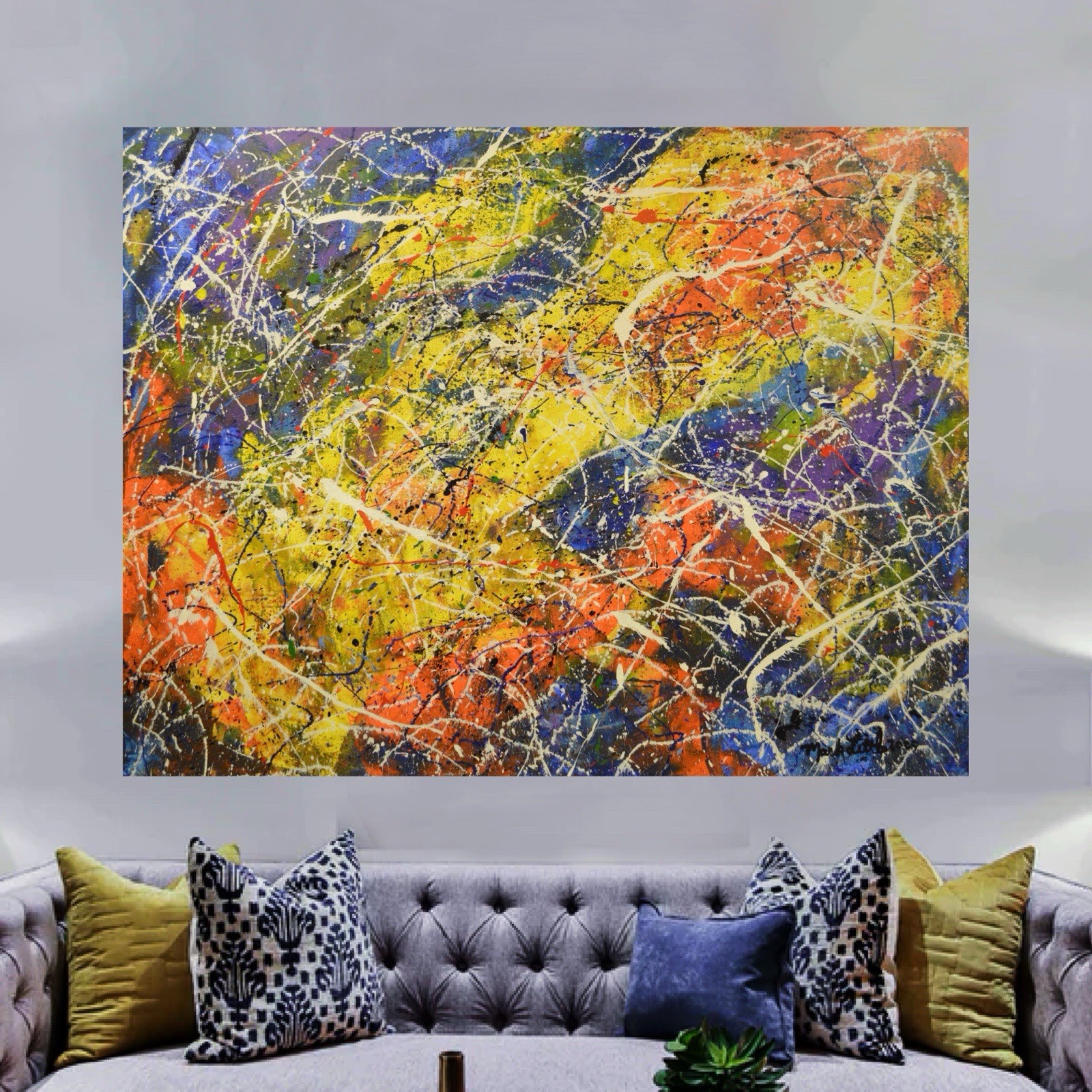Jackson Pollock Styl Giant Profesional Painting 84”X62” (7 Foot) Abstract Modern